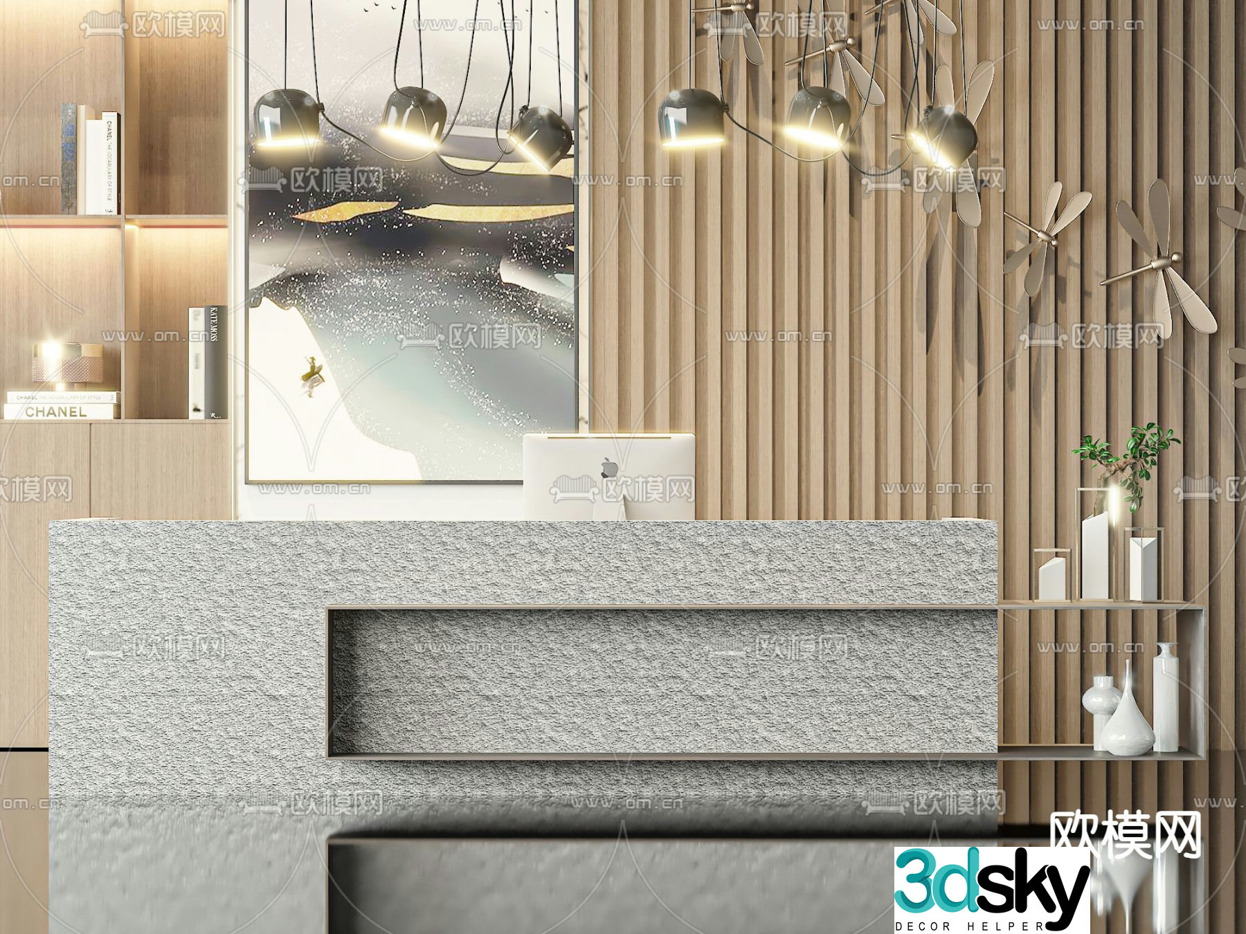 Front desk reception desk 3d model