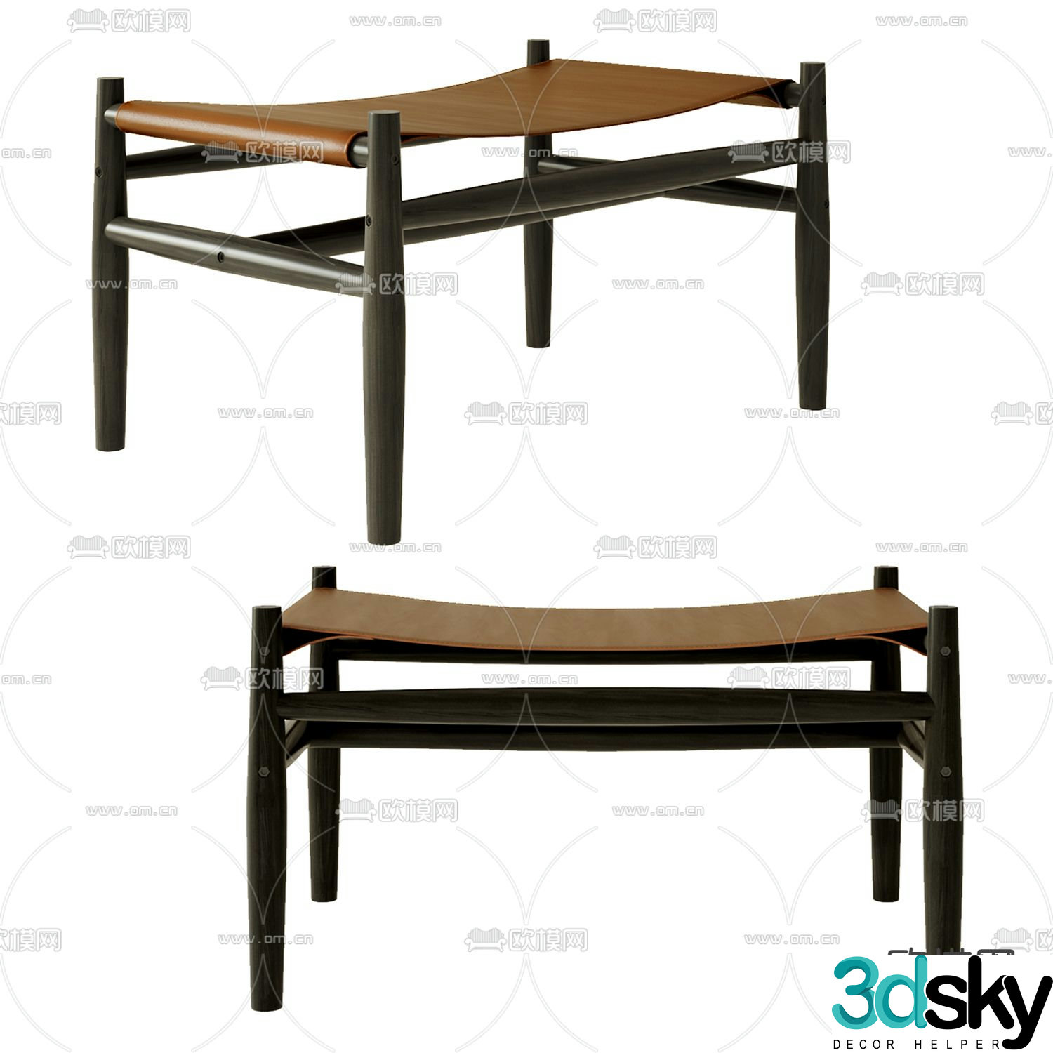 Medieval style sofa stool bench fabric stool 3d model