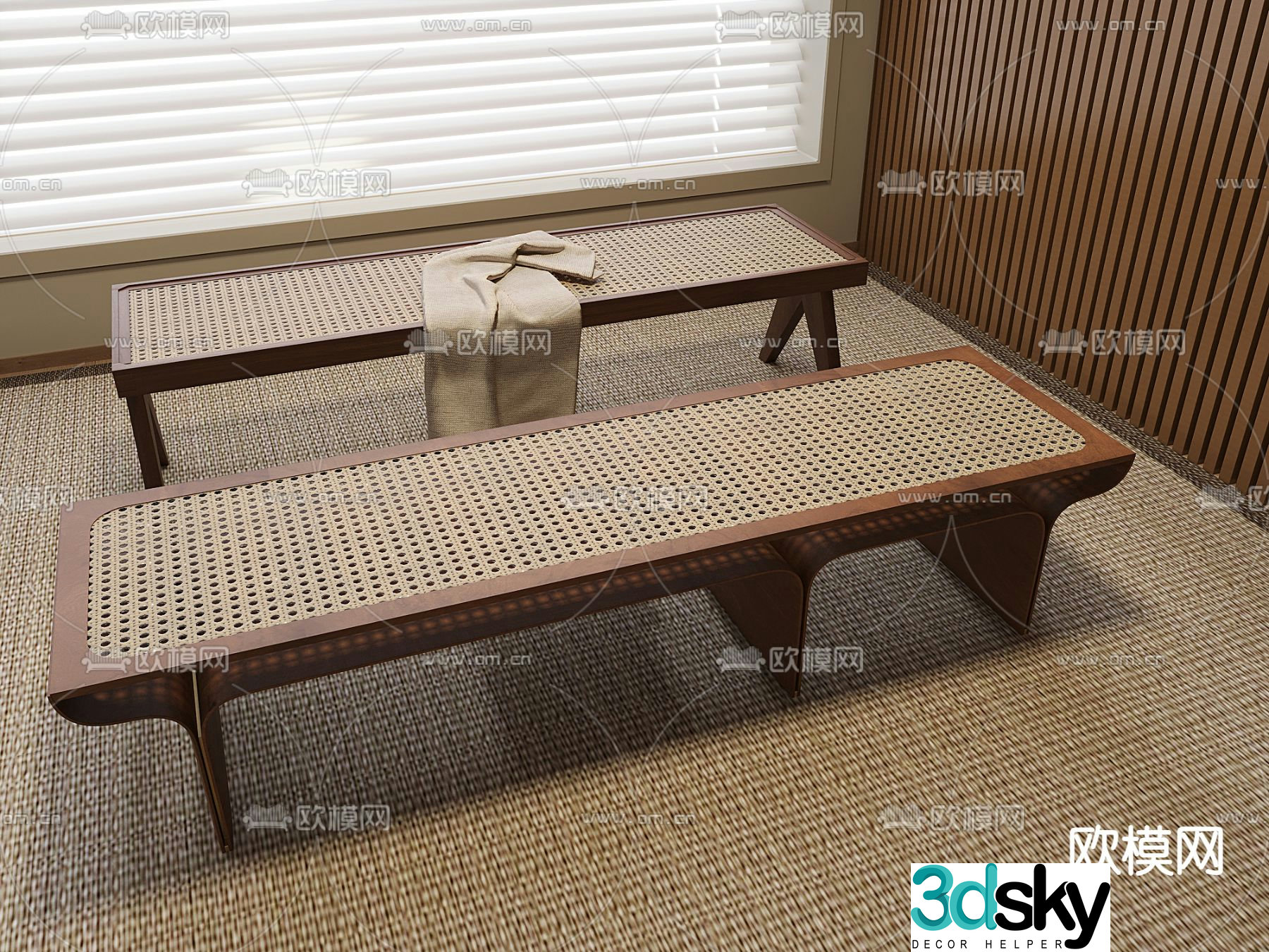 Medieval style bedside stool sofa stool rattan bedside stool 3D model