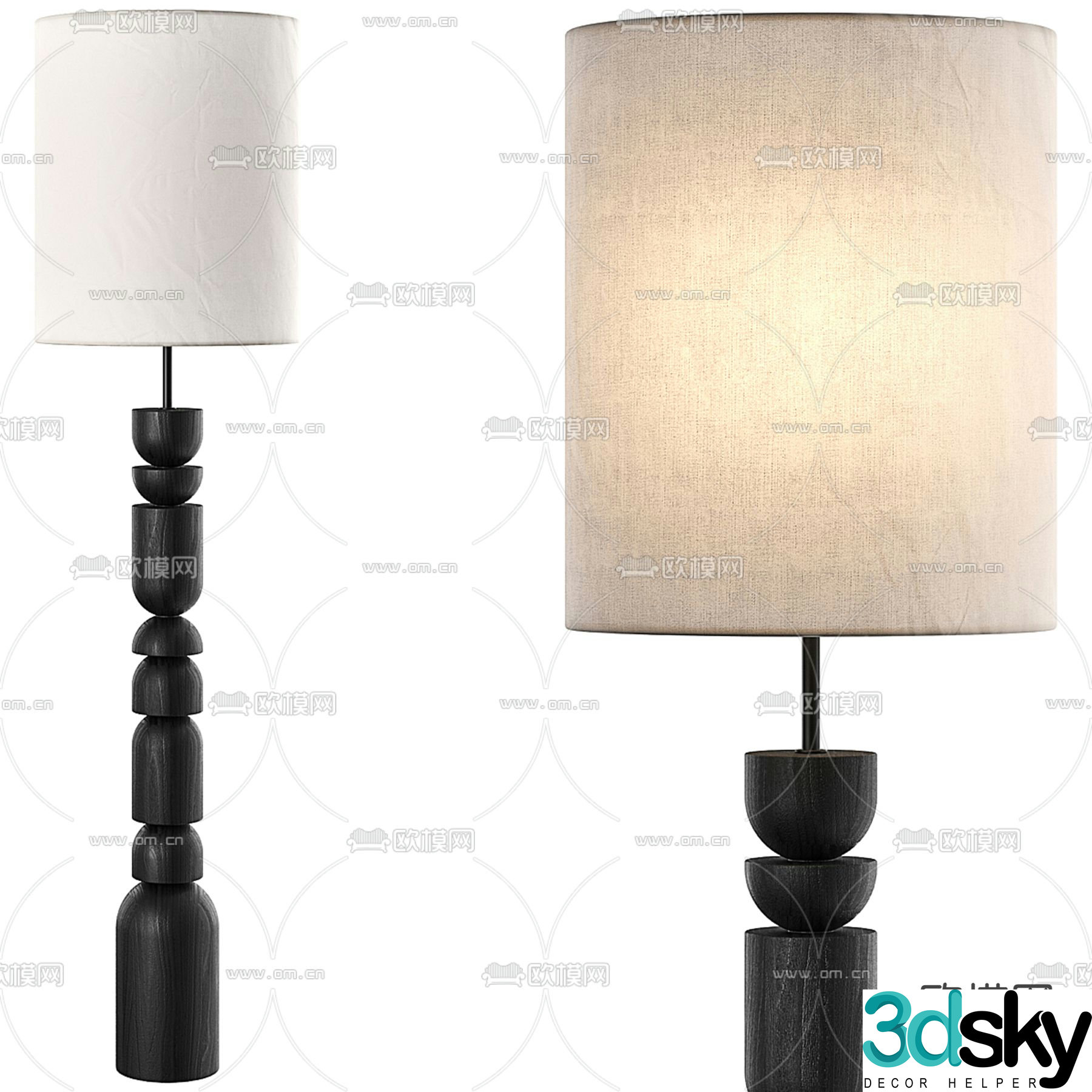 Middle-aged floor lamp solid wood floor lamp 3d model