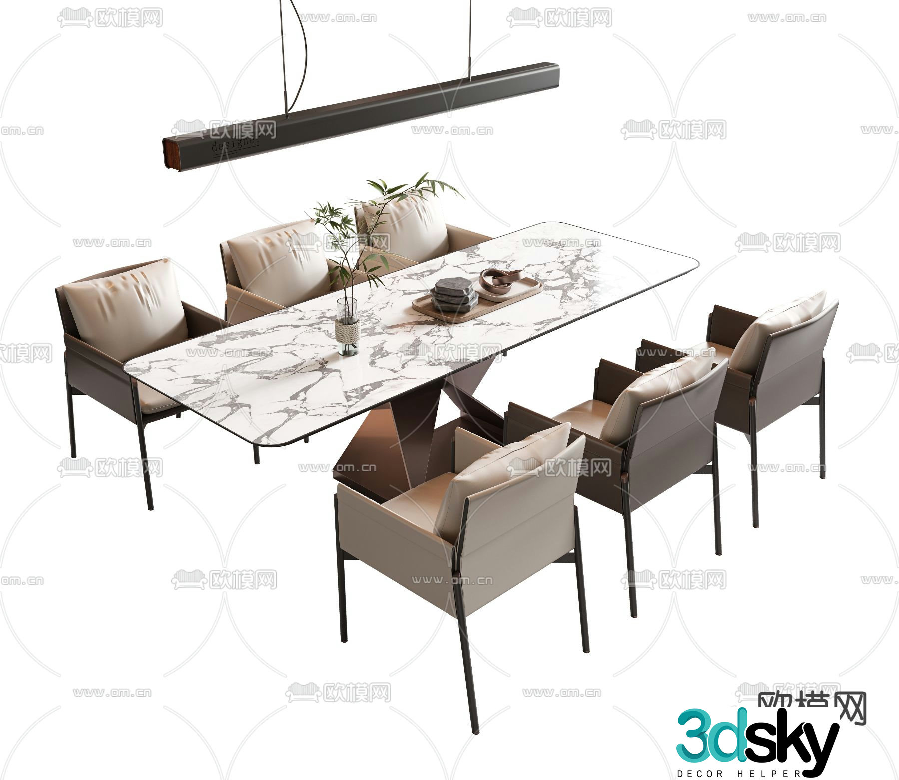 Modern dining table and chairs marble dining table 3d model