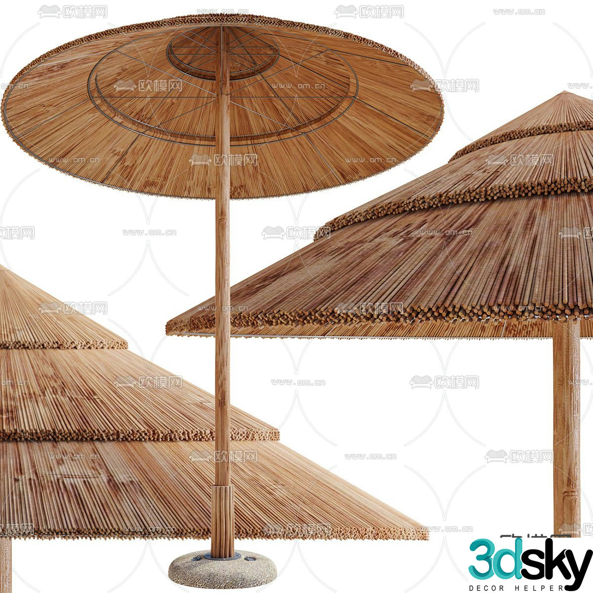 Beach umbrella thatch umbrella 3d model