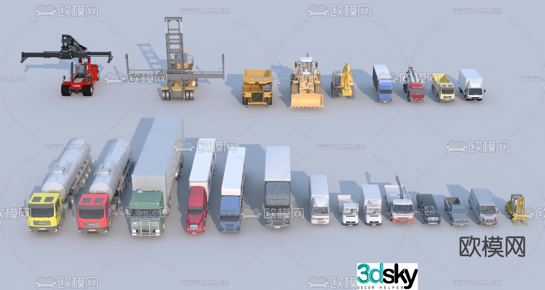 Truck Engineering Vehicle Transport Vehicle Passenger Bus Excavator 3D Model