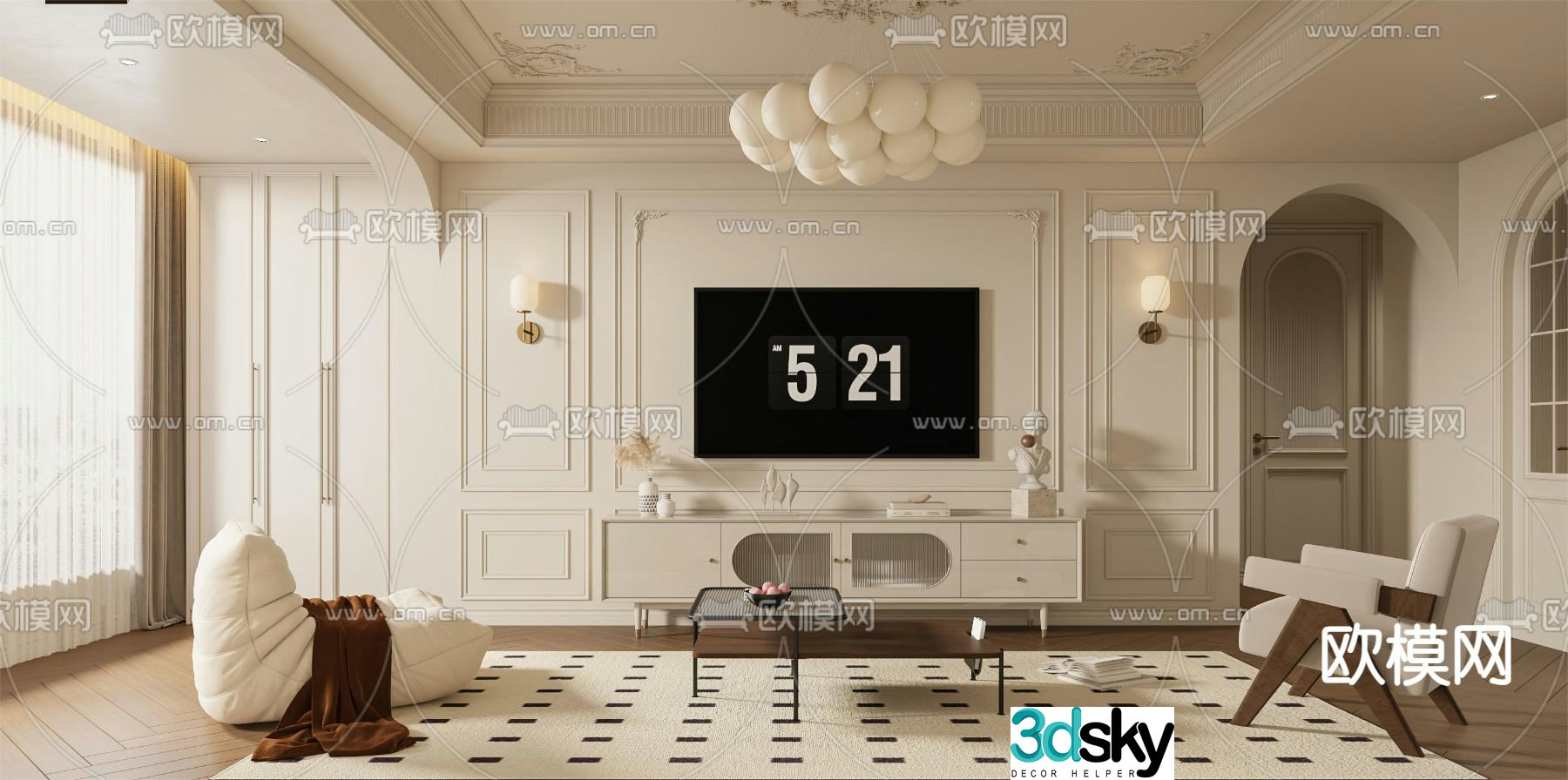 French living and dining room 3d model