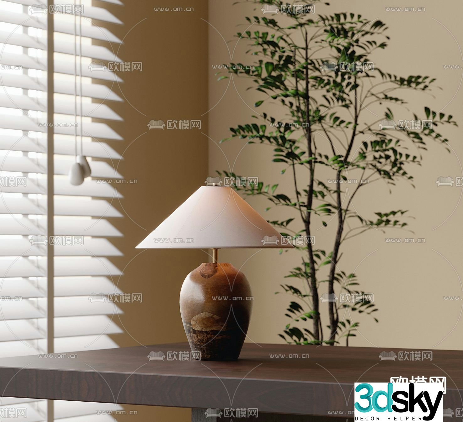 Middle-aged table lamp pottery pot table lamp 3D model