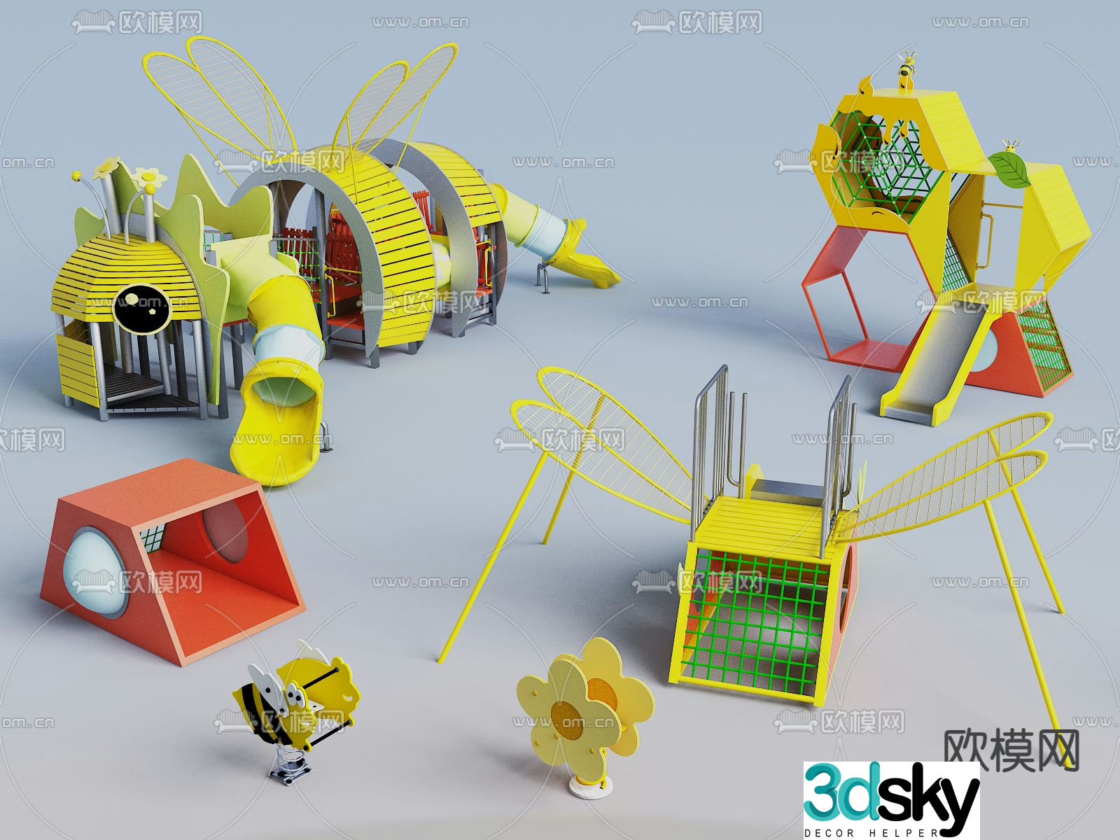 Bee themed equipment amusement rides 3d model