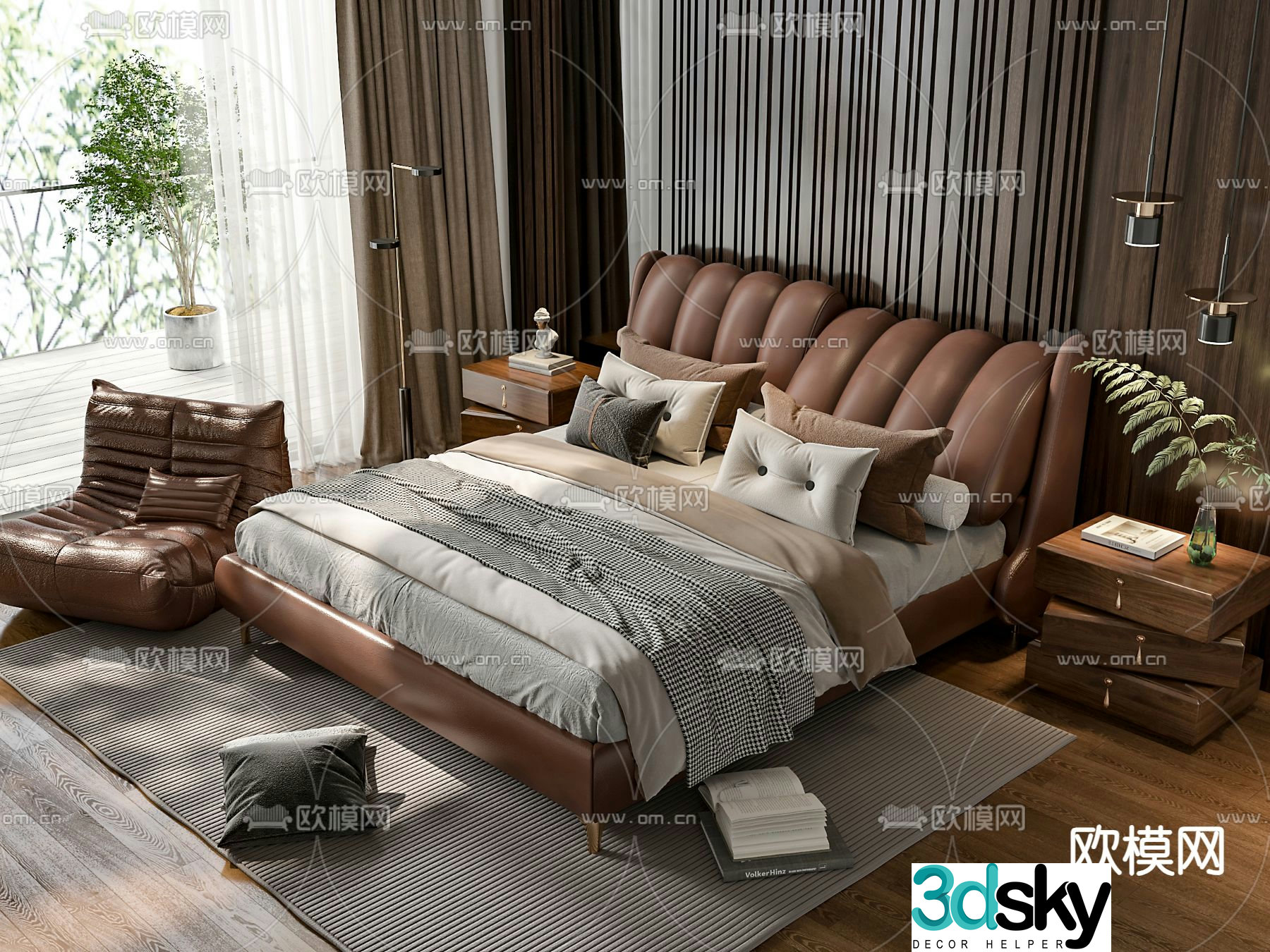 Modern double bed 3d model