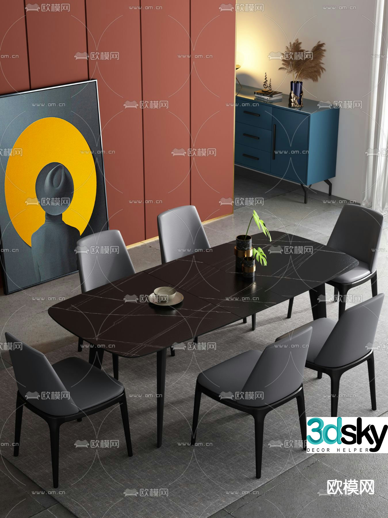 Bar dining table and chairs 3d model