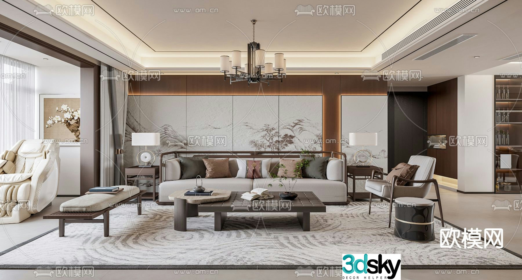 New Chinese style living and dining room 3D model