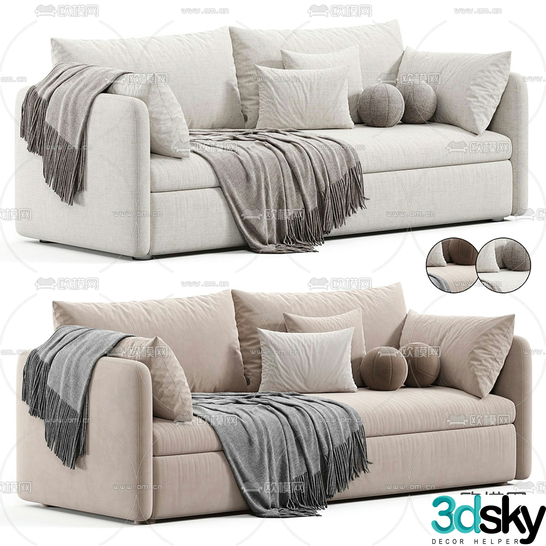 Double sofa upholstered sofa 3d model