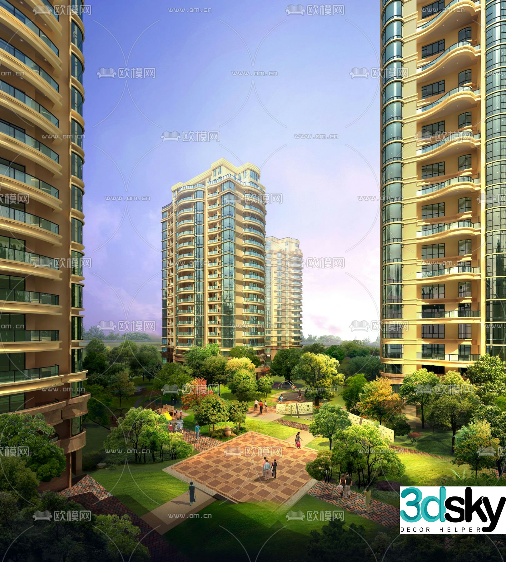 Modern residential area garden landscape 3D model
