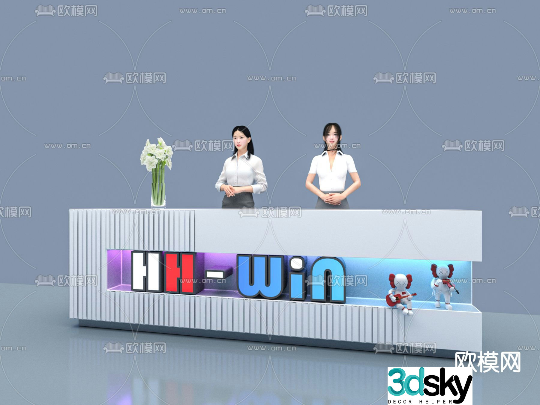 Modern front desk reception desk 3d model