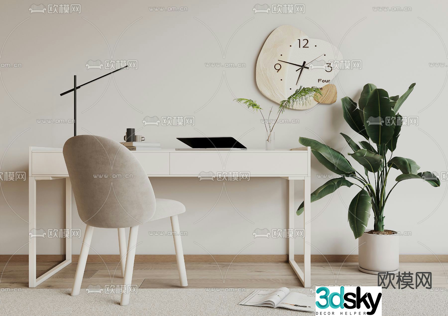 Modern desk computer desk learning desk 3d model