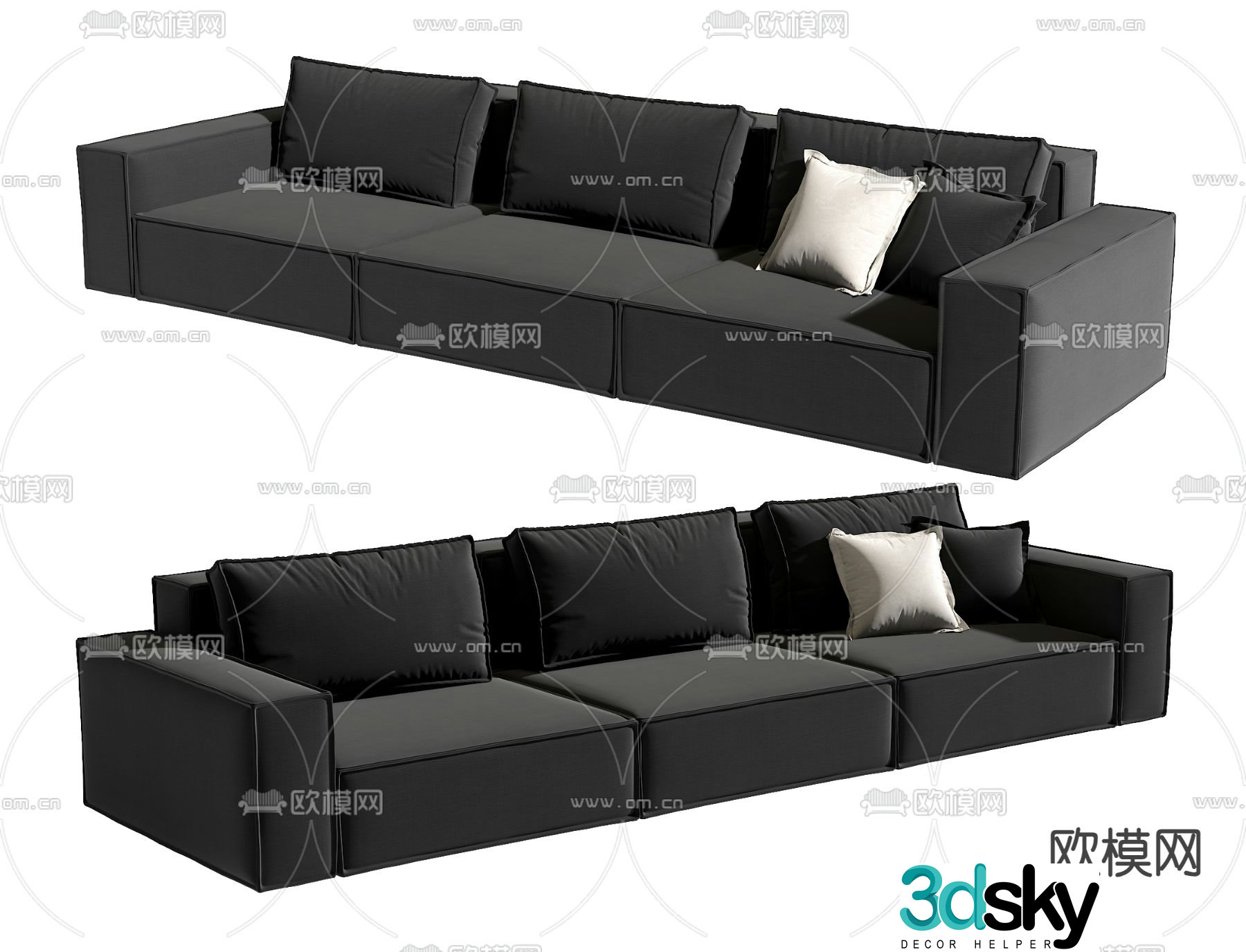 Modern three-person sofa multi-person sofa upholstered sofa 3D model