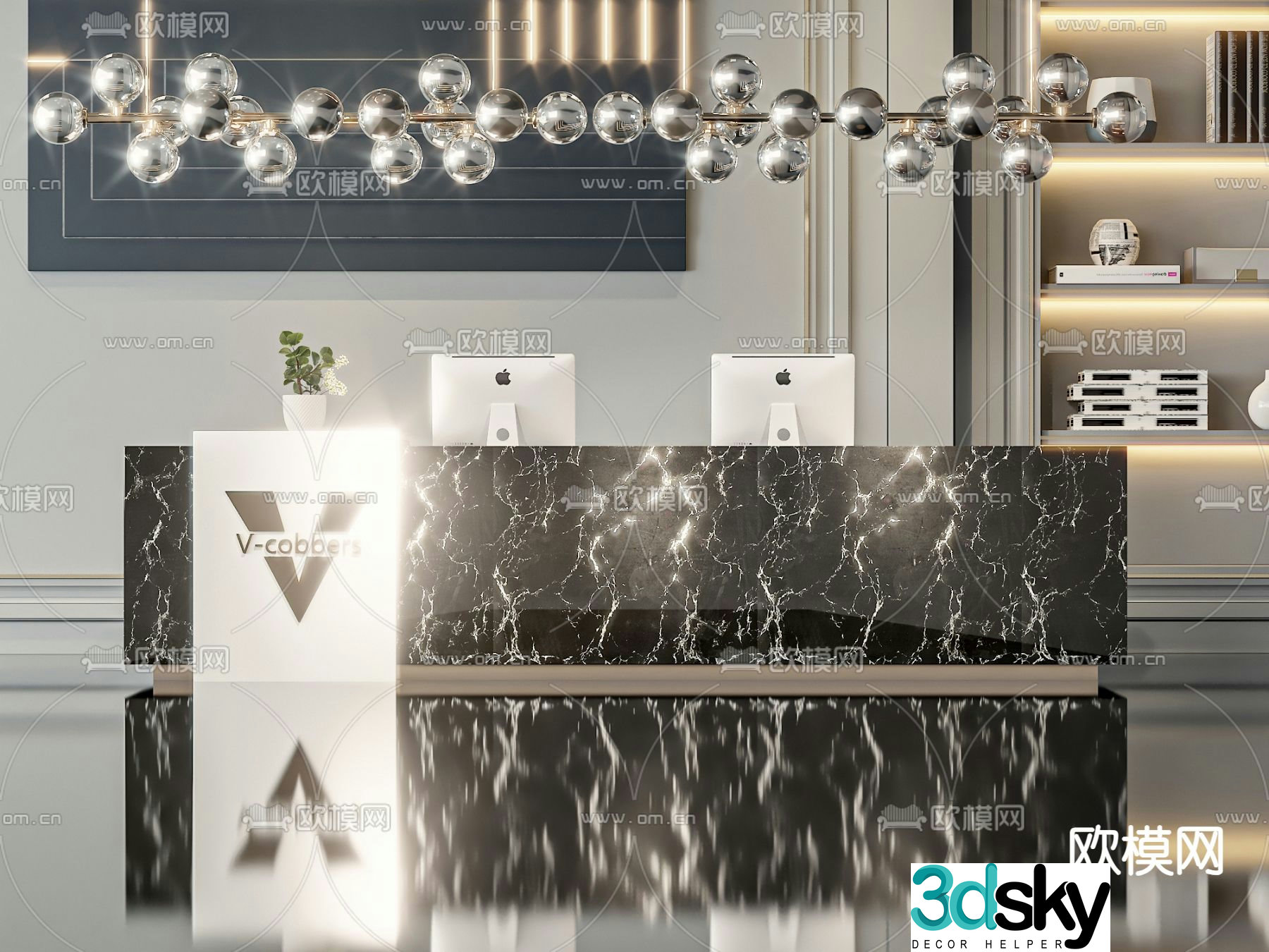 Front desk reception desk 3d model