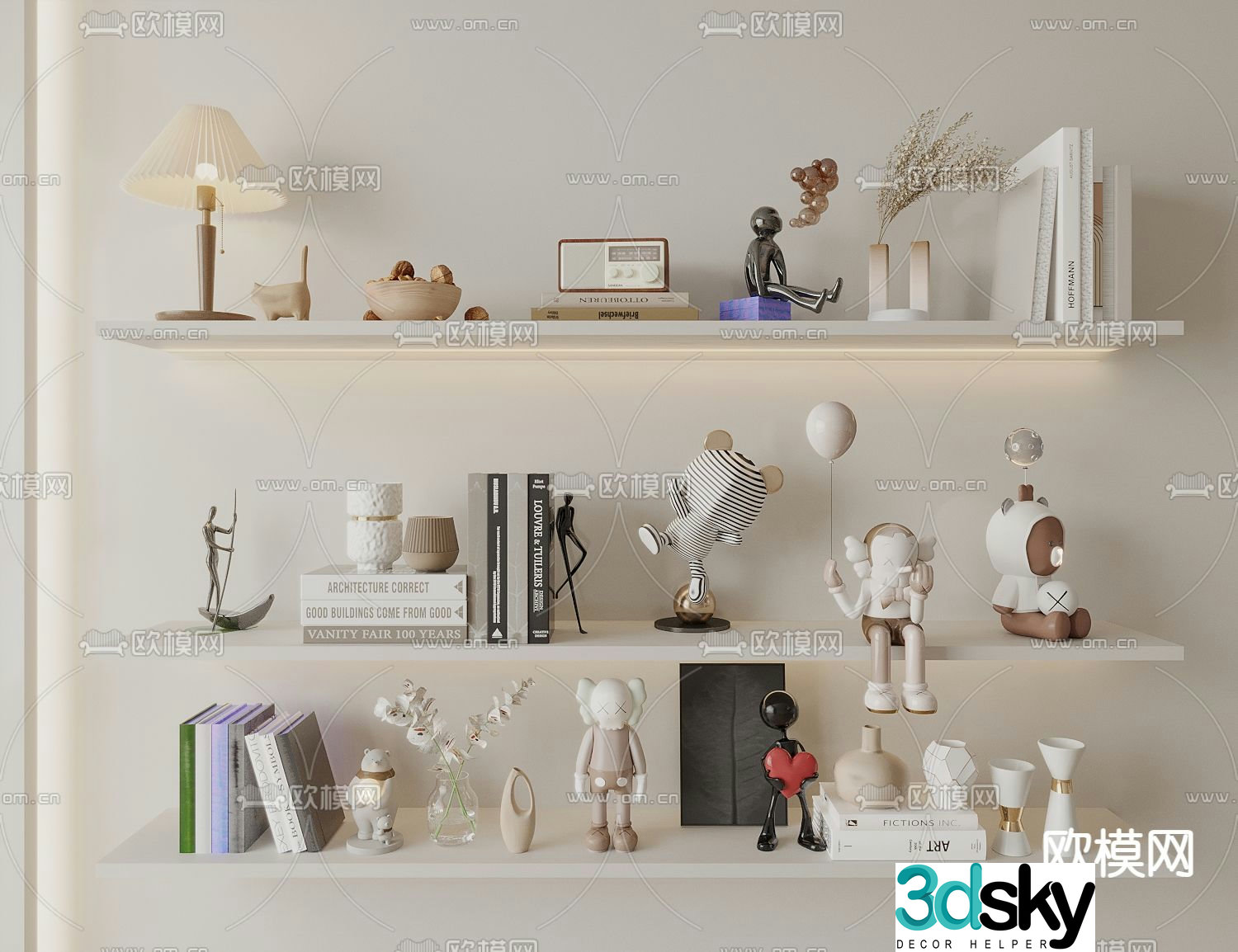 Modern decoration ornaments desk lamp books 3d model