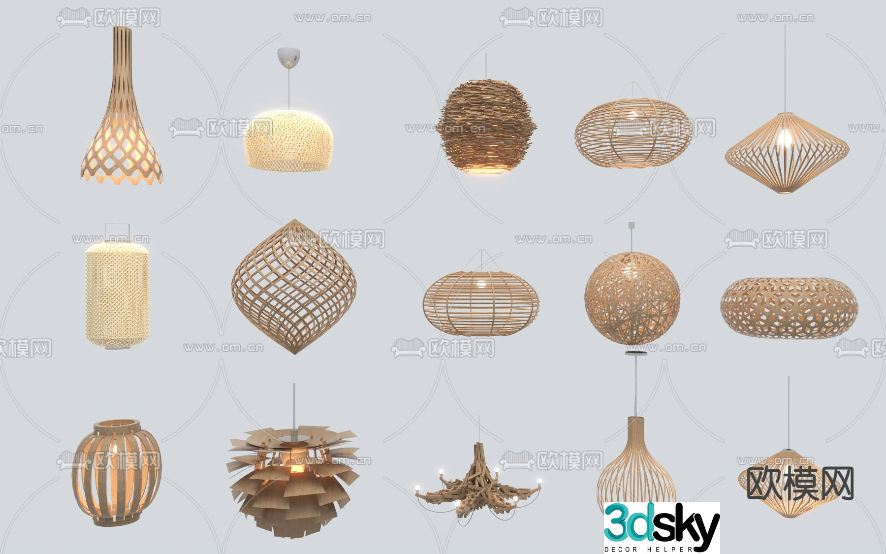 New Chinese style bamboo chandelier wooden lamp 3D model