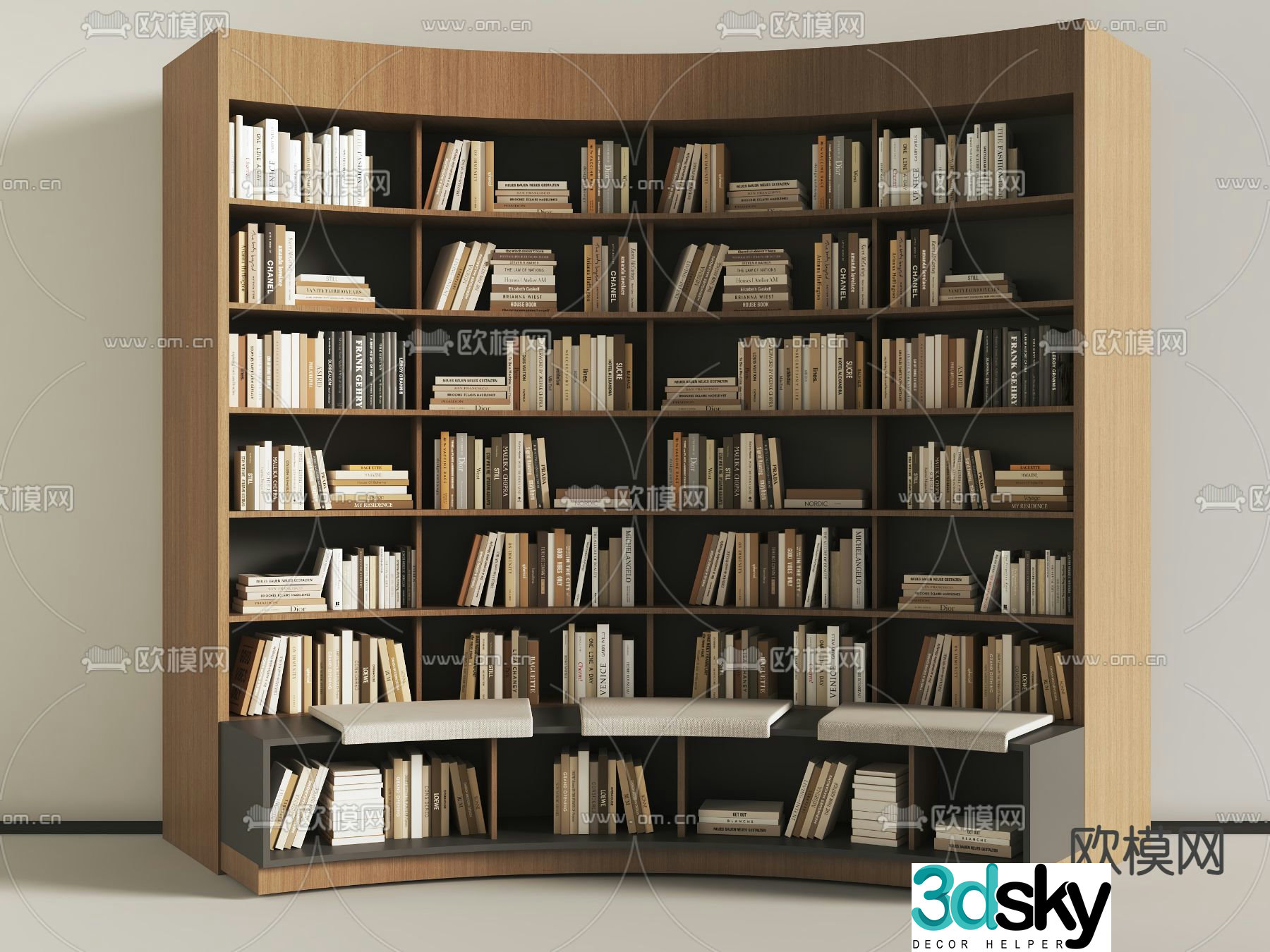 Curved bookcase bookshelf 3d model
