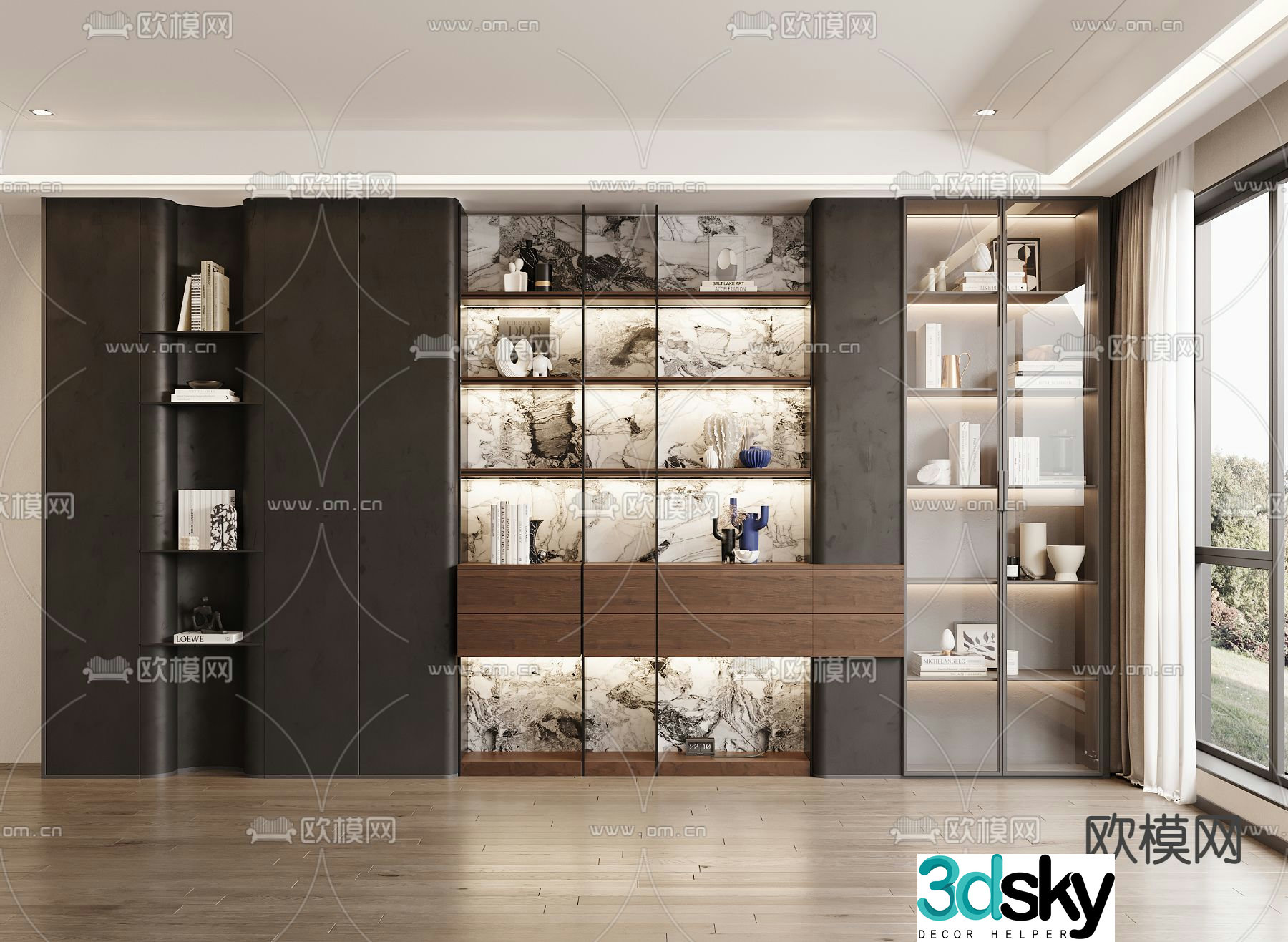 Modern bookcase decorative cabinet 3d model