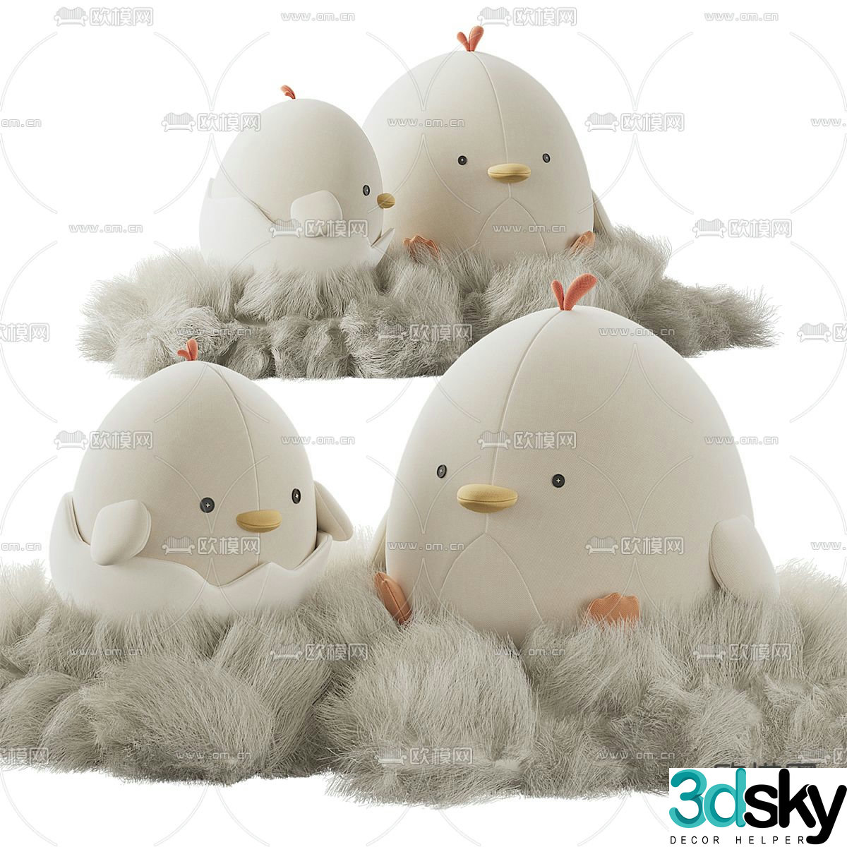 Chicken plush toy doll ornaments 3D model