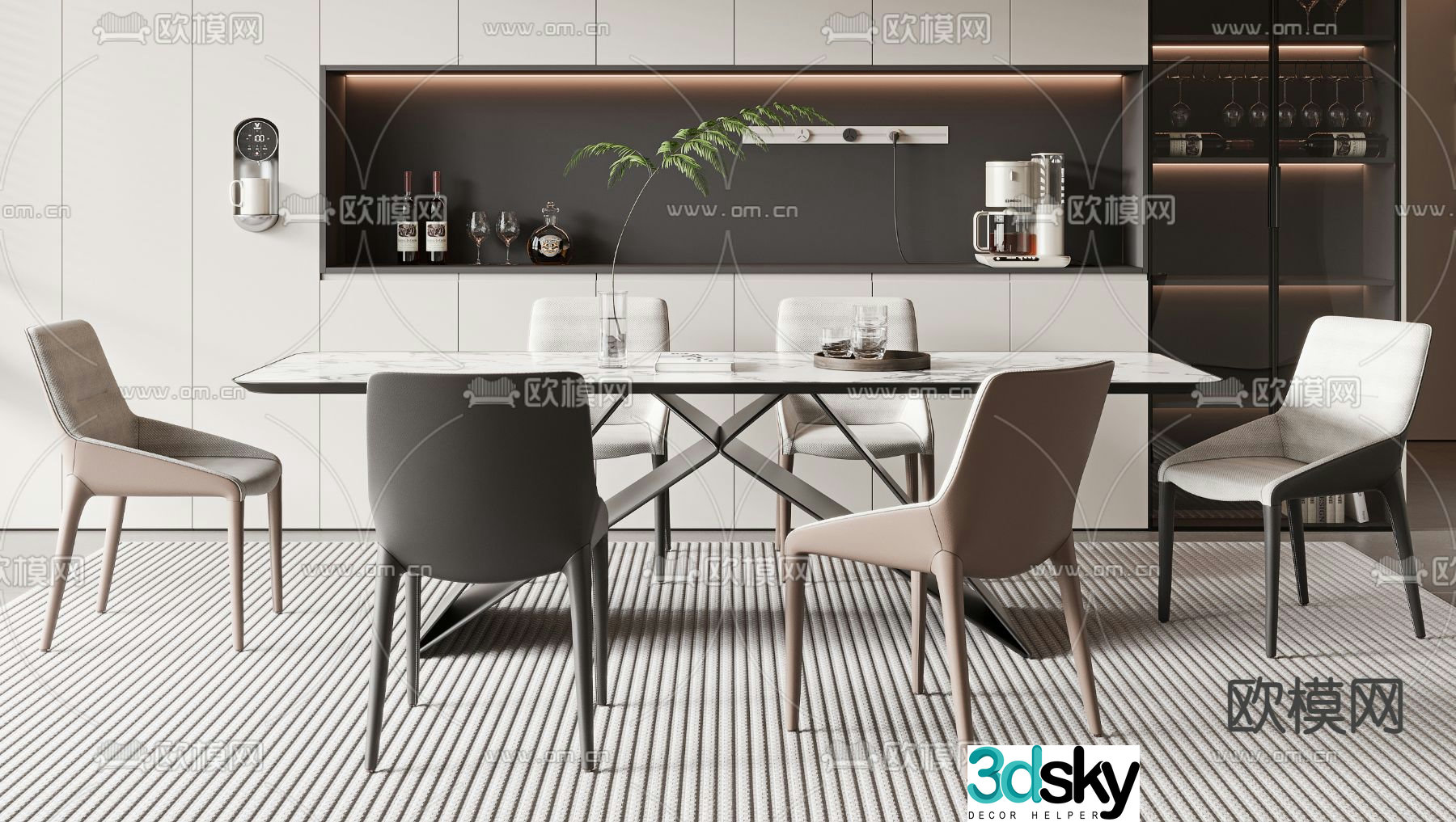 Marble dining table and chairs 3d model
