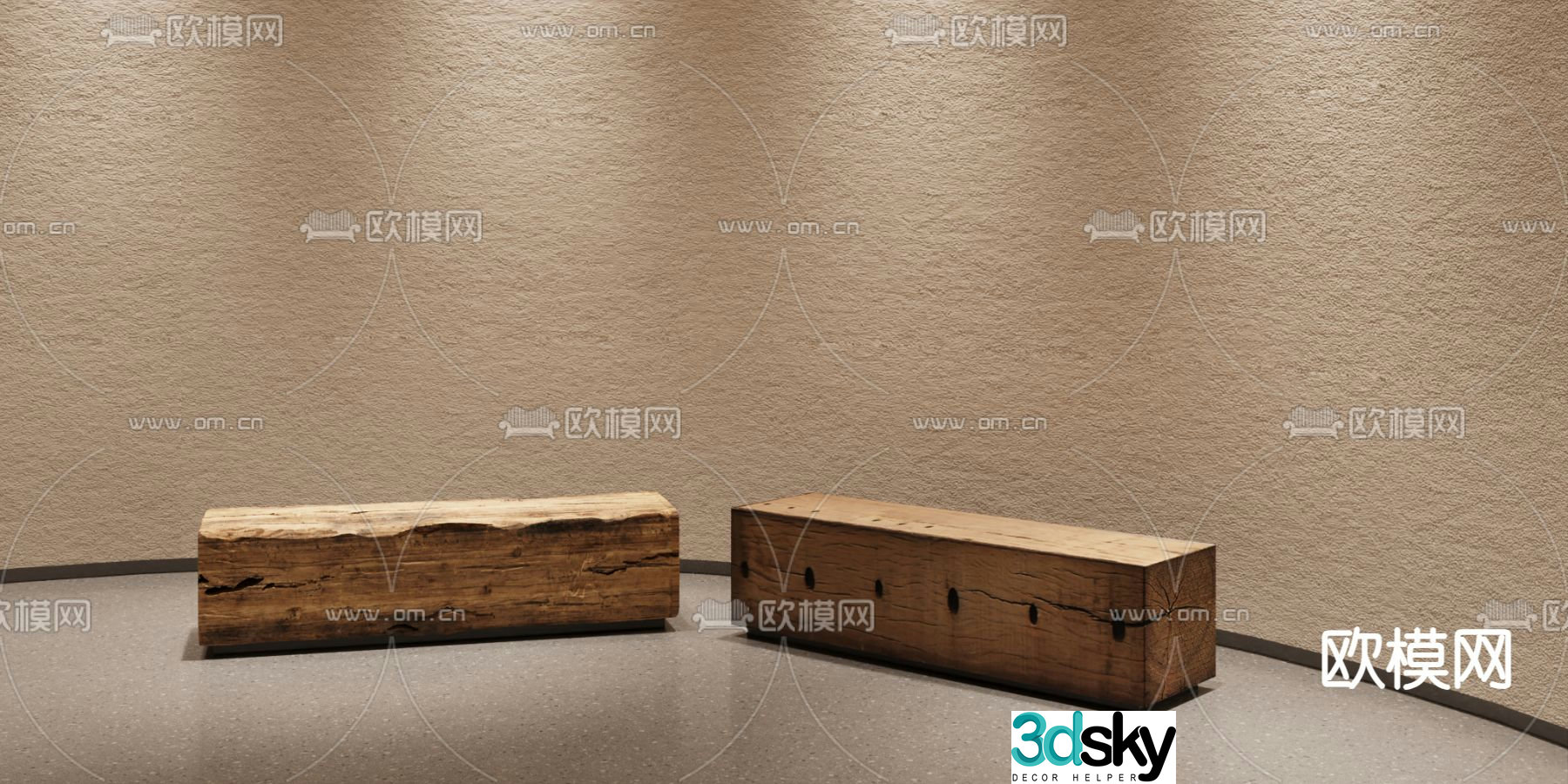 wabi-sabi wooden chair bench patio seat 3d model