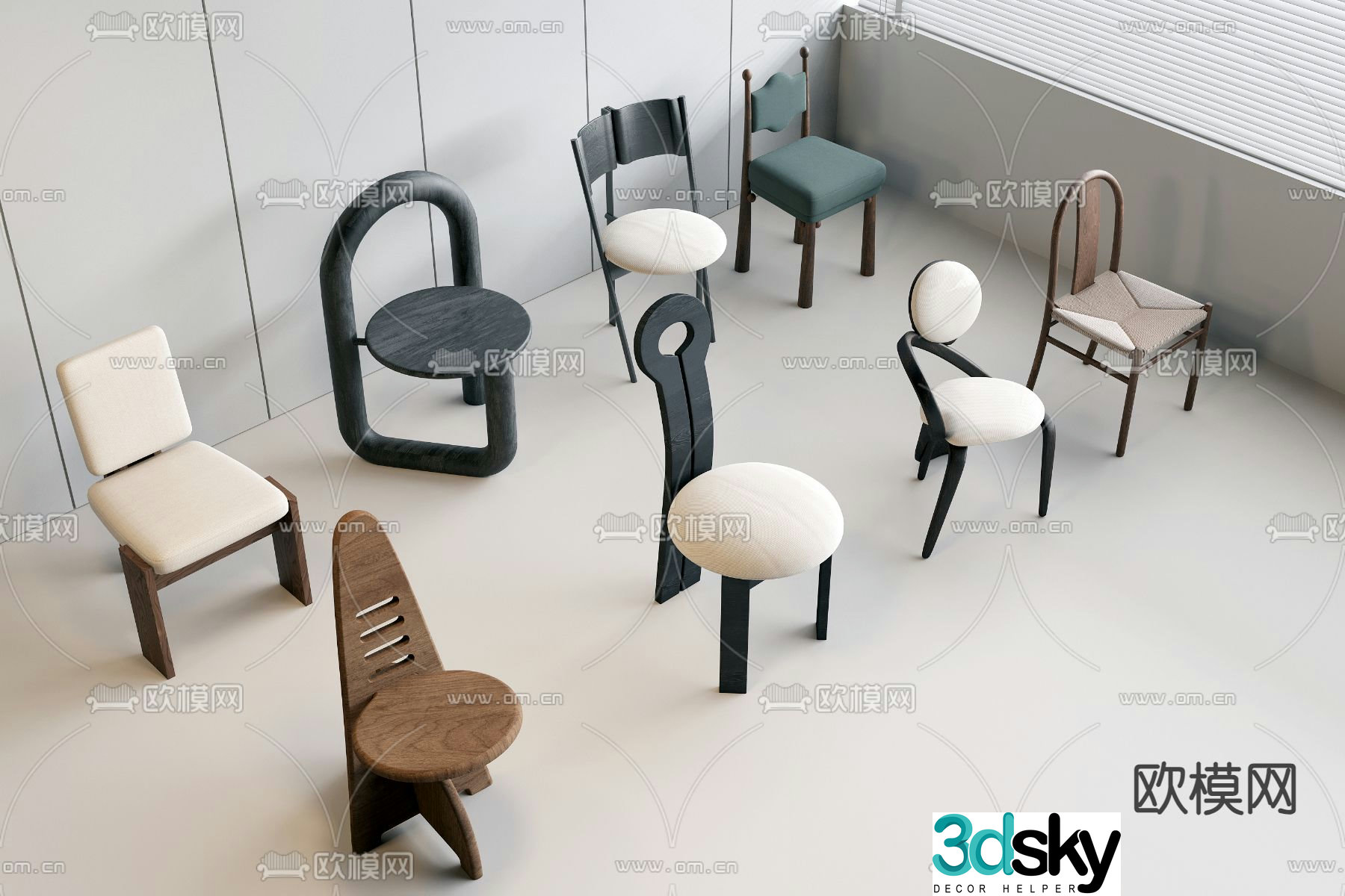 Medieval style solid wood dining chair fabric dining chair 3D model