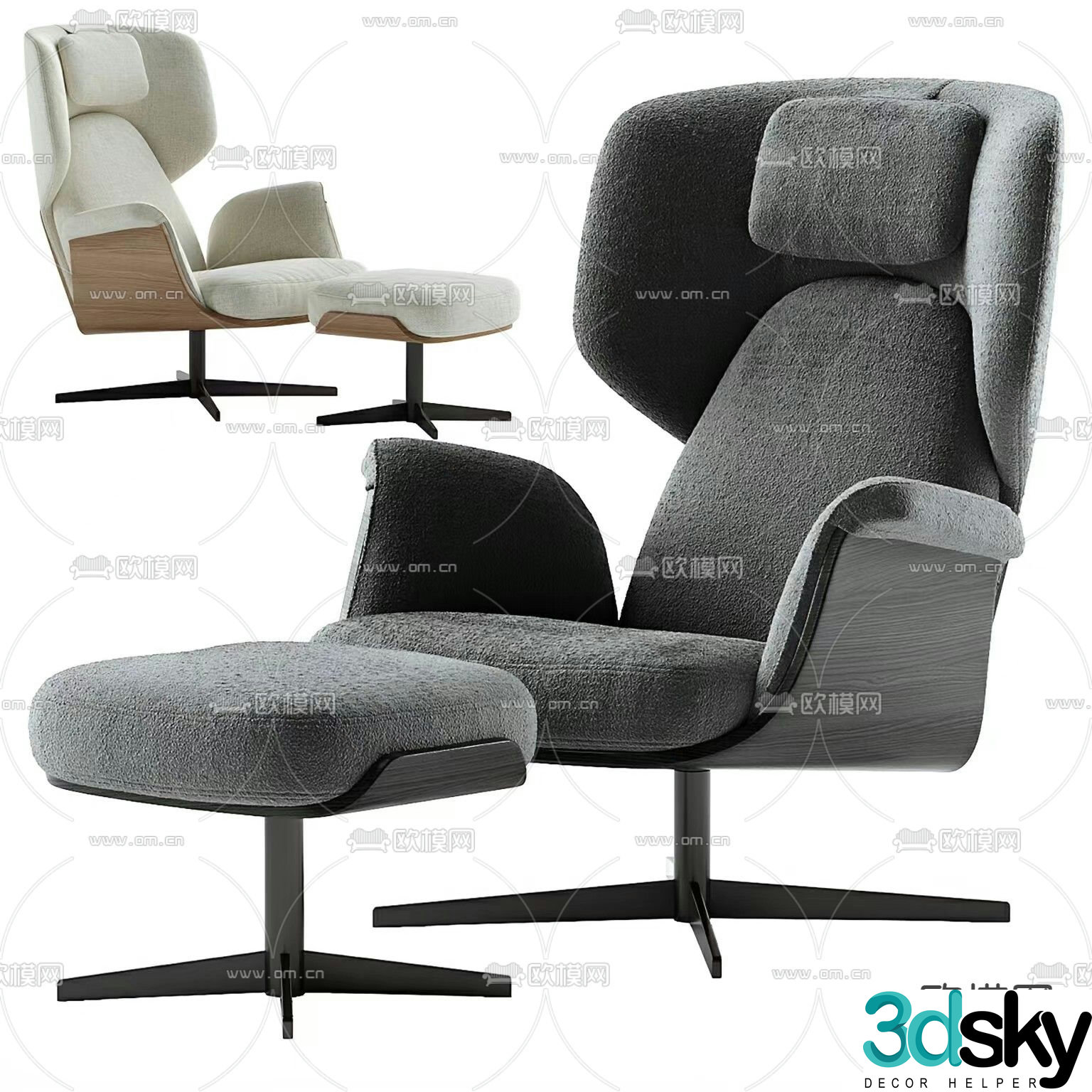 Bergere armchair lounge chair footrest 3d model