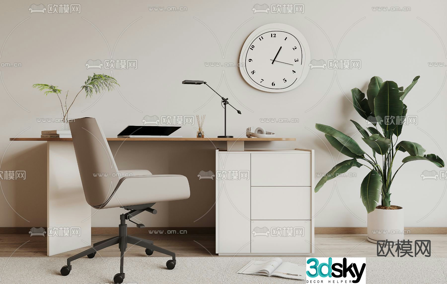 Modern desk computer desk study table 3d model