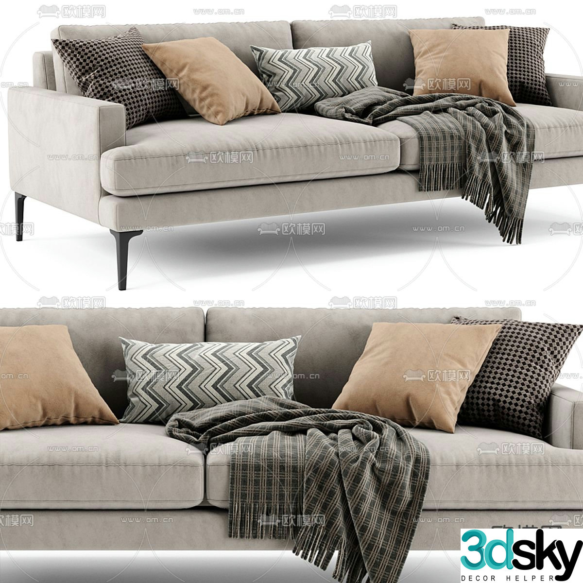 Modern double sofa fabric sofa 3d model