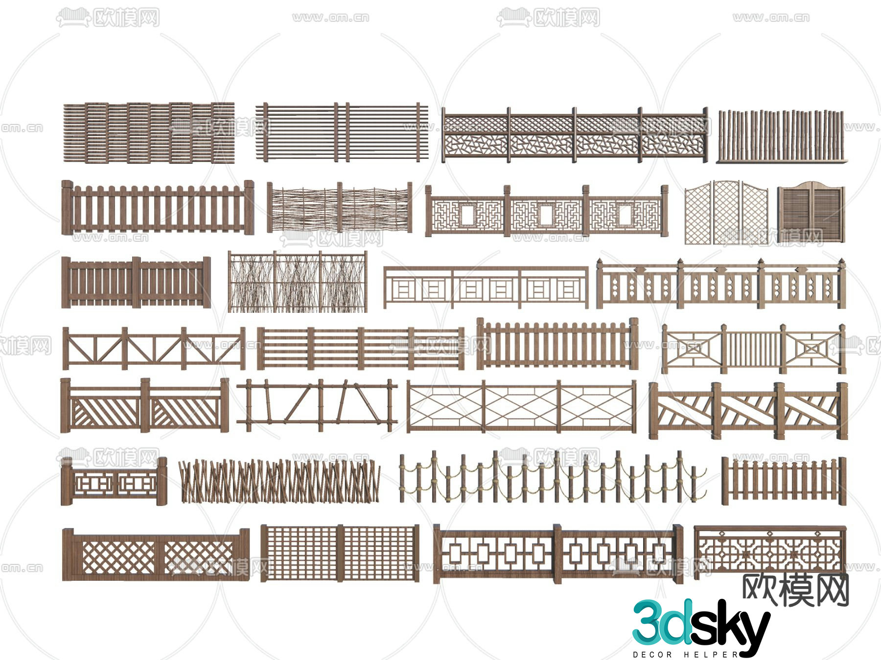 Chinese fence guardrail bamboo fence fence grille 3d model