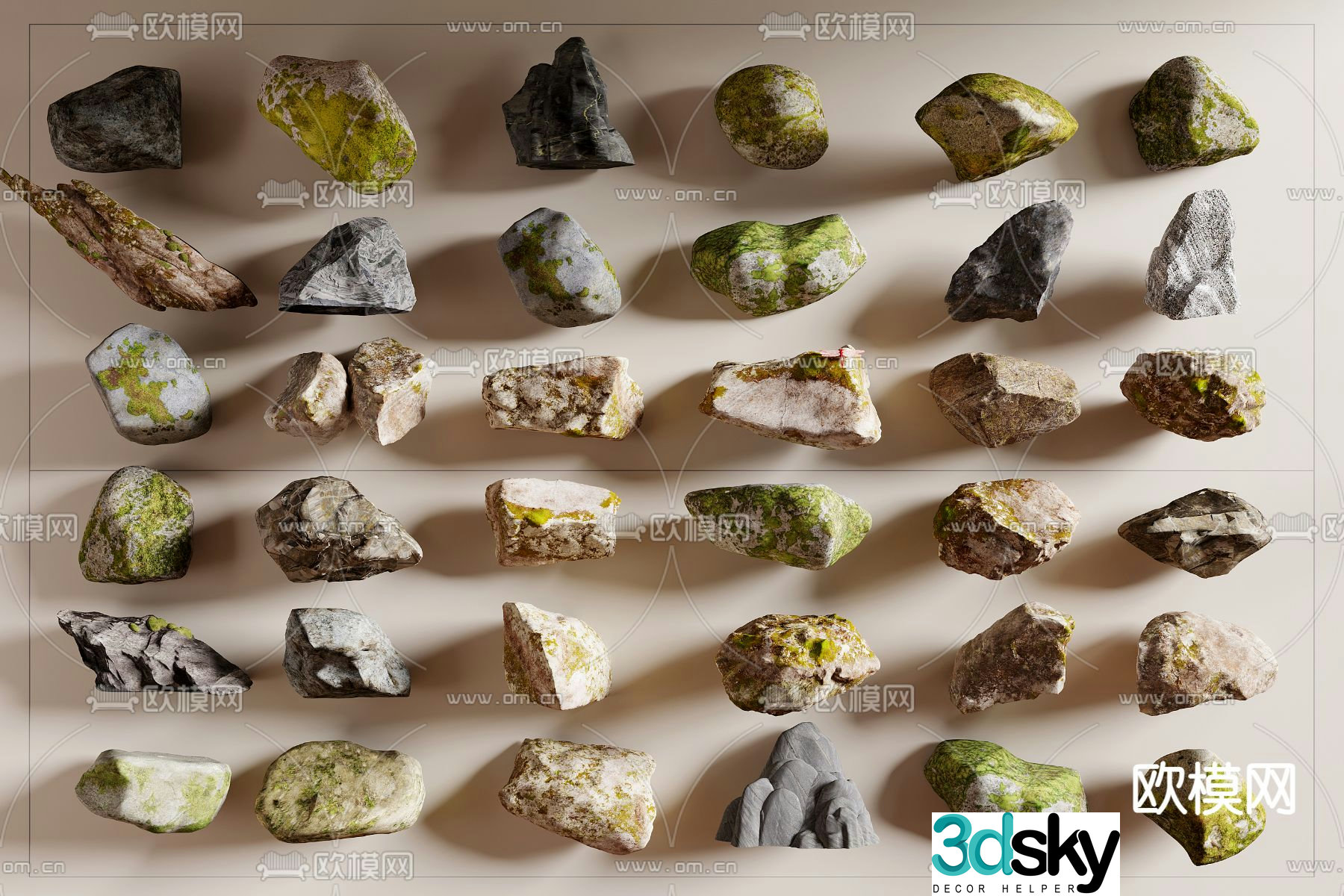 modern stone landscape stone moss stone rock 3d model