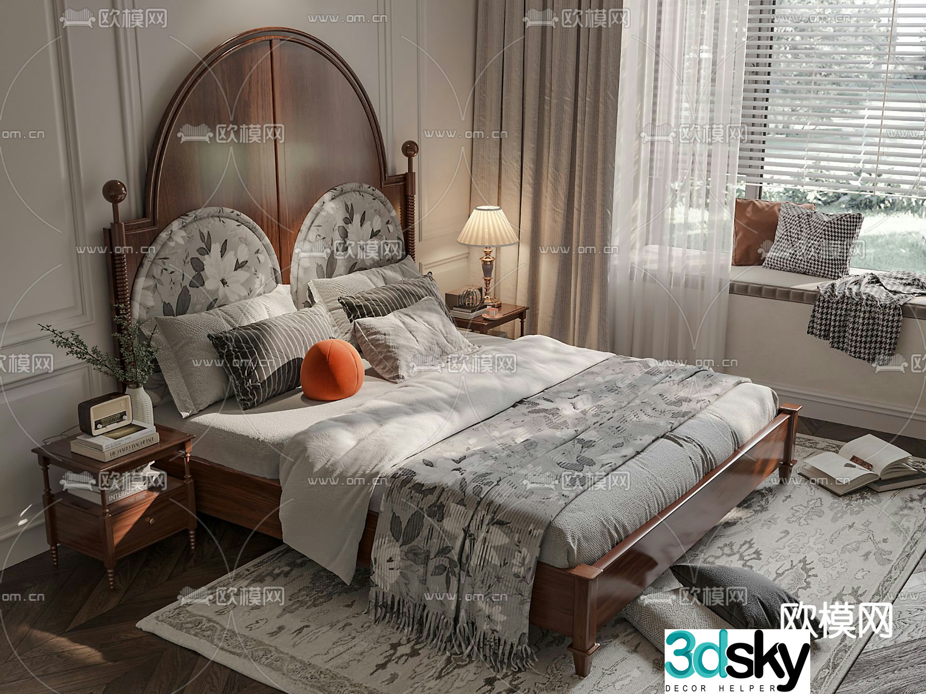 American double bed 3d model