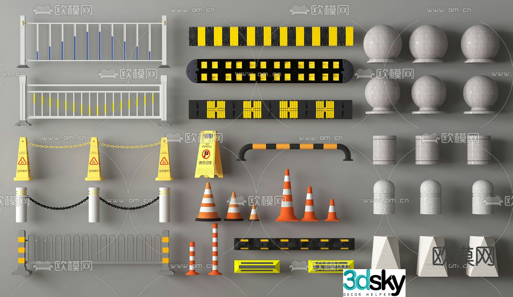 Car block stone, car blocker, speed bump, roadblock stone 3D model