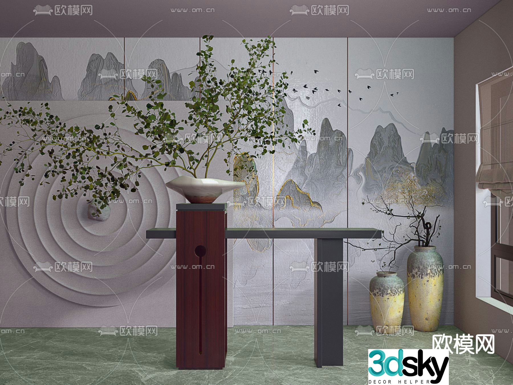 New Chinese style end viewing platform 3D model