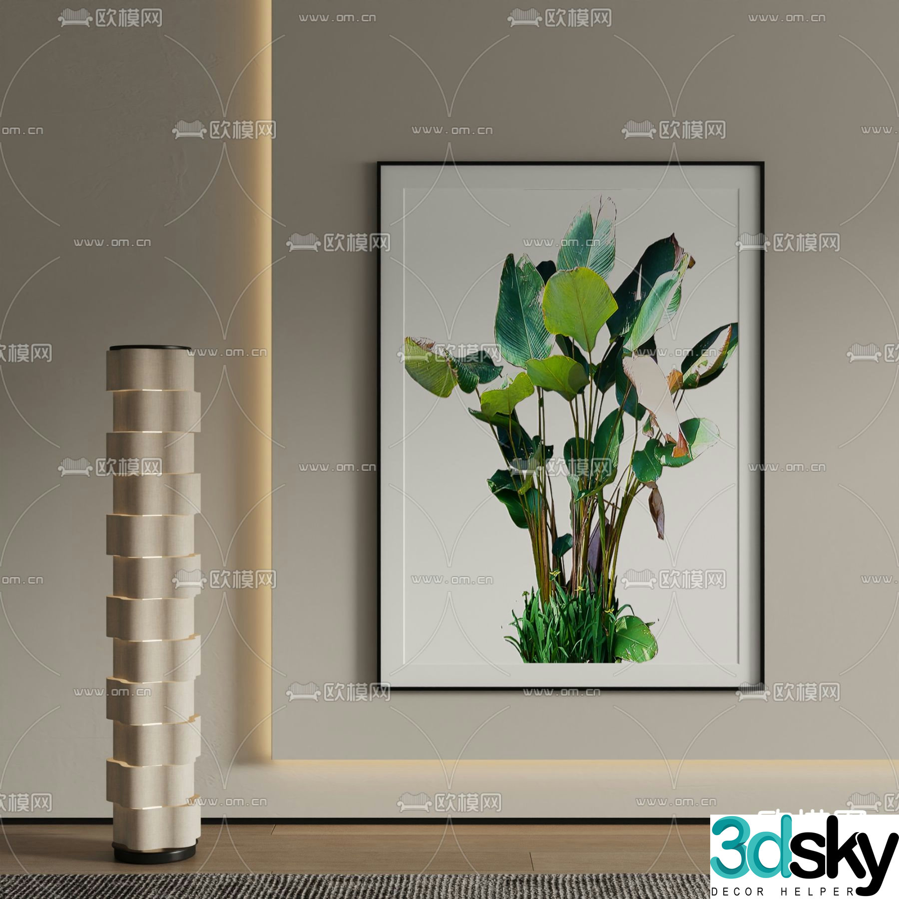 Modern decorative painting Green leaf painting 3d model