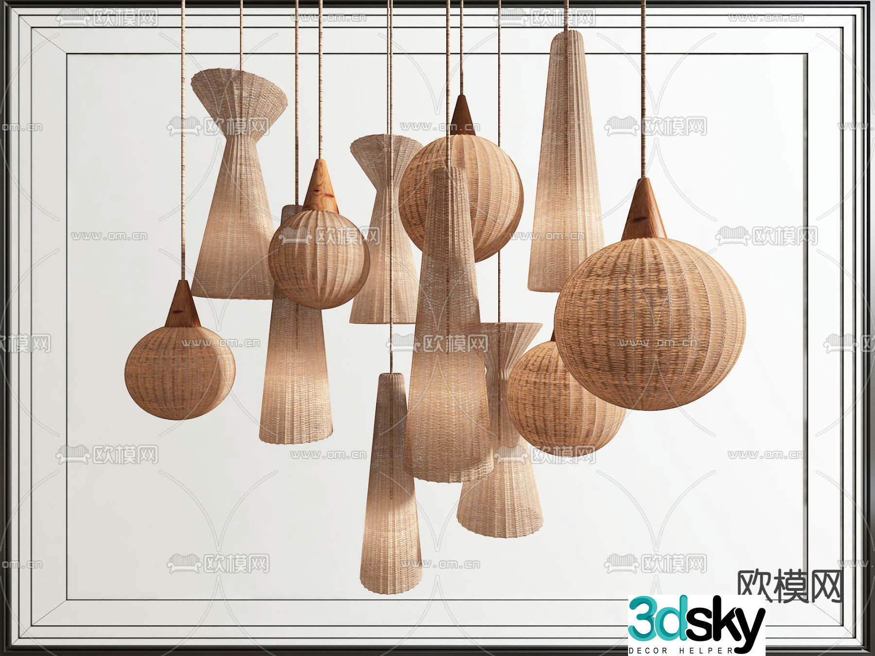 Decorative woven chandelier rattan chandelier 3d model