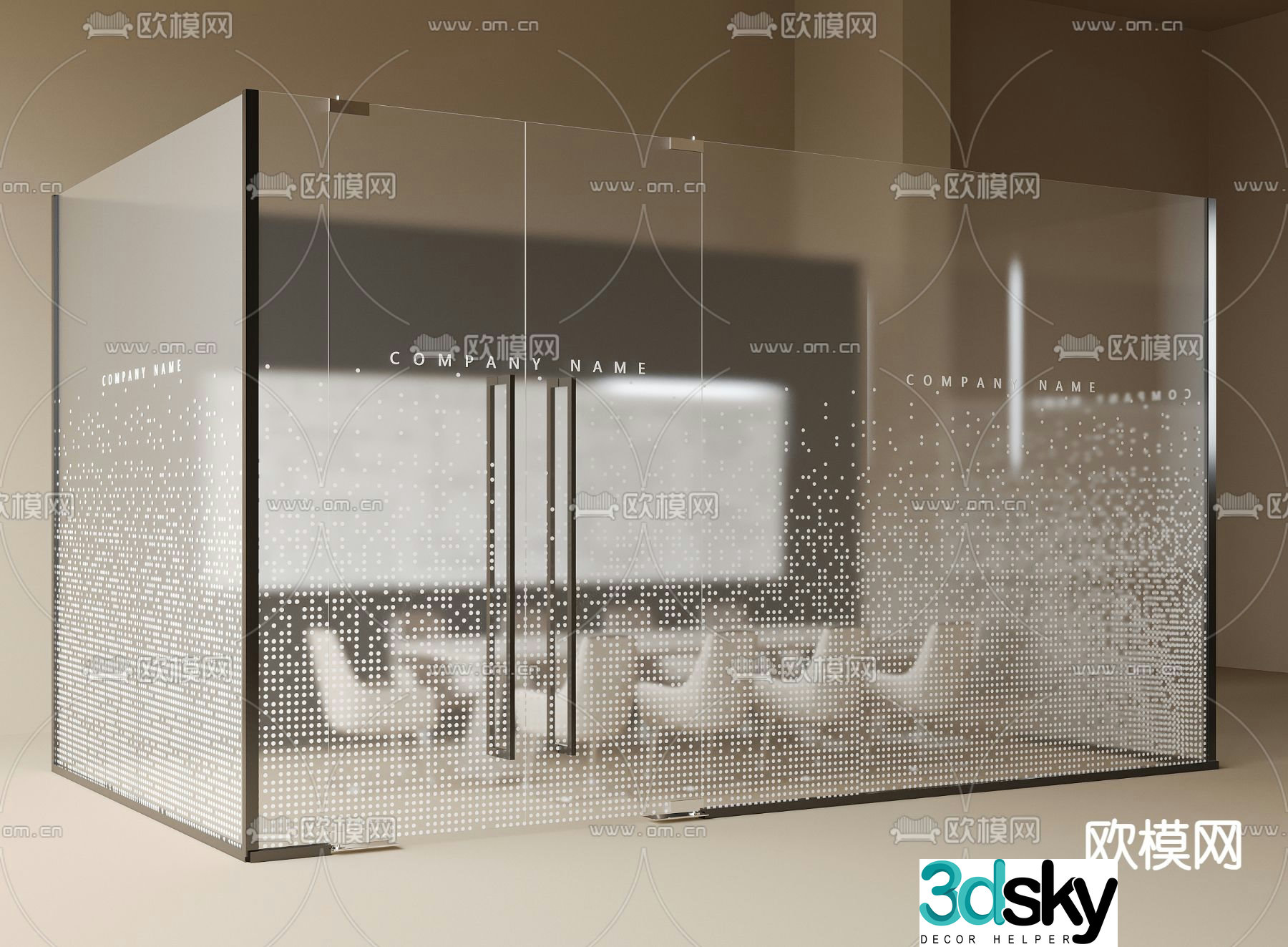 Office glass partition glass door 3d model