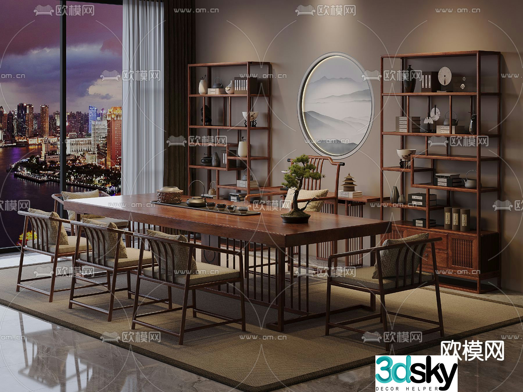 New Chinese style tea table and chairs tea table 3d model