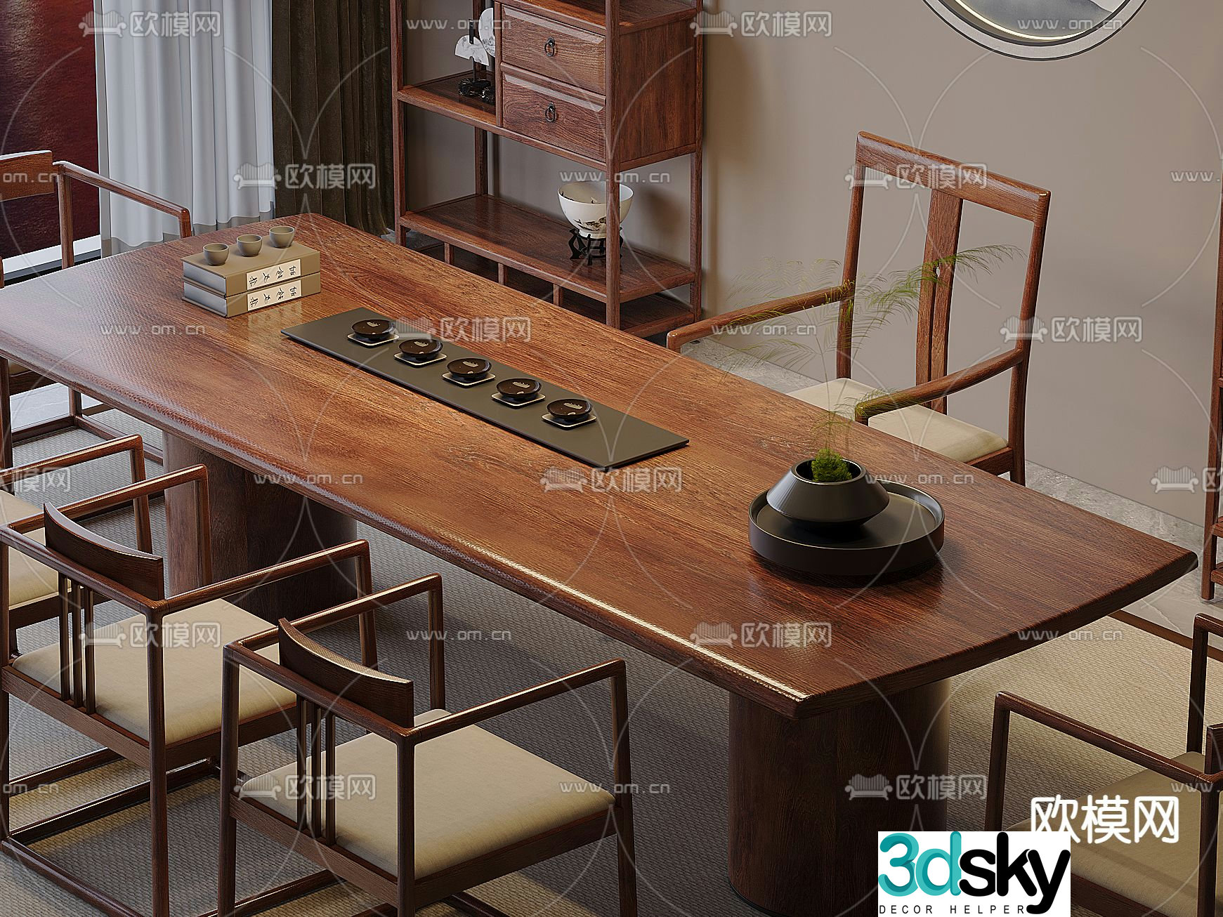 New Chinese style tea table and chairs tea table 3d model