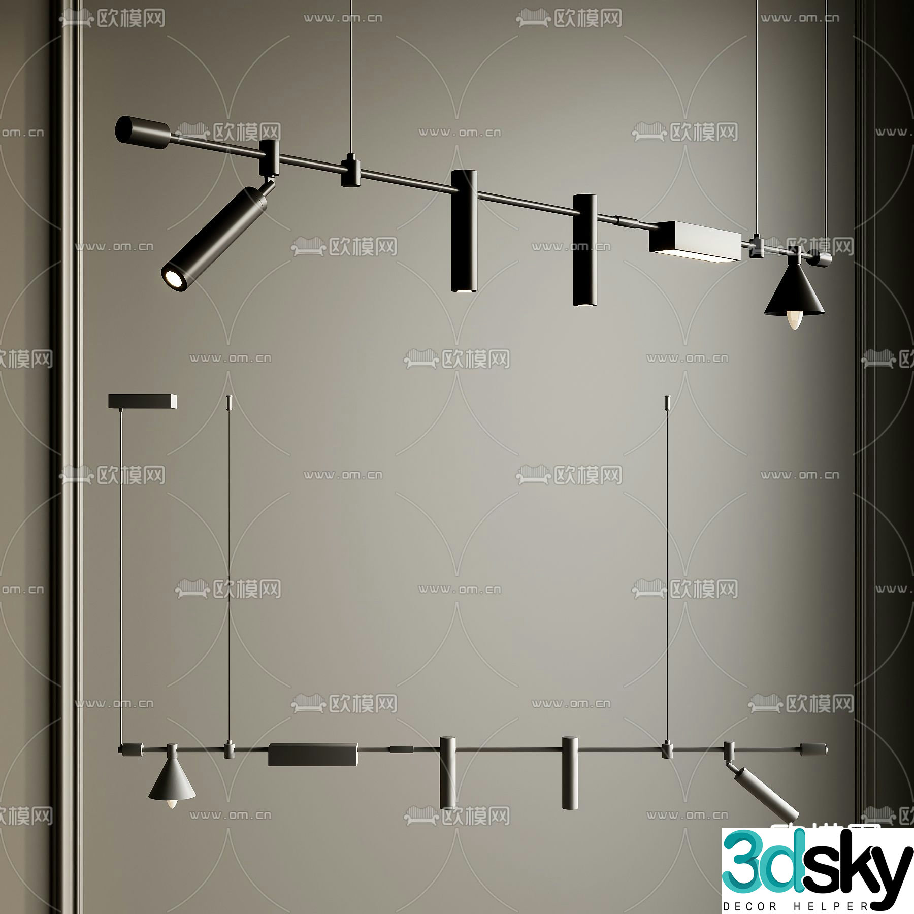 Modern Chandeliers Long Strip Chandeliers Restaurant Chandeliers 3D Model
