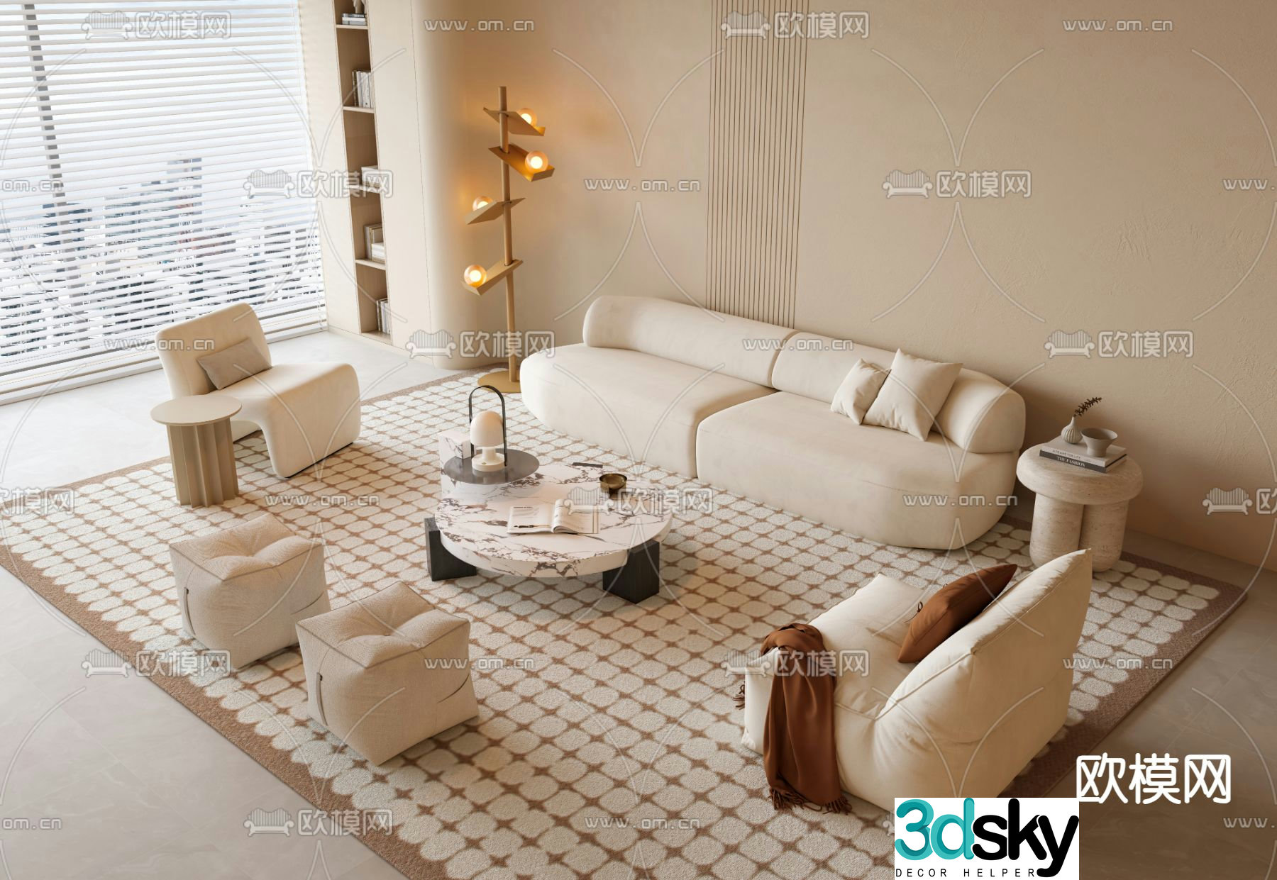 Cream style sofa modular sofa 3d model