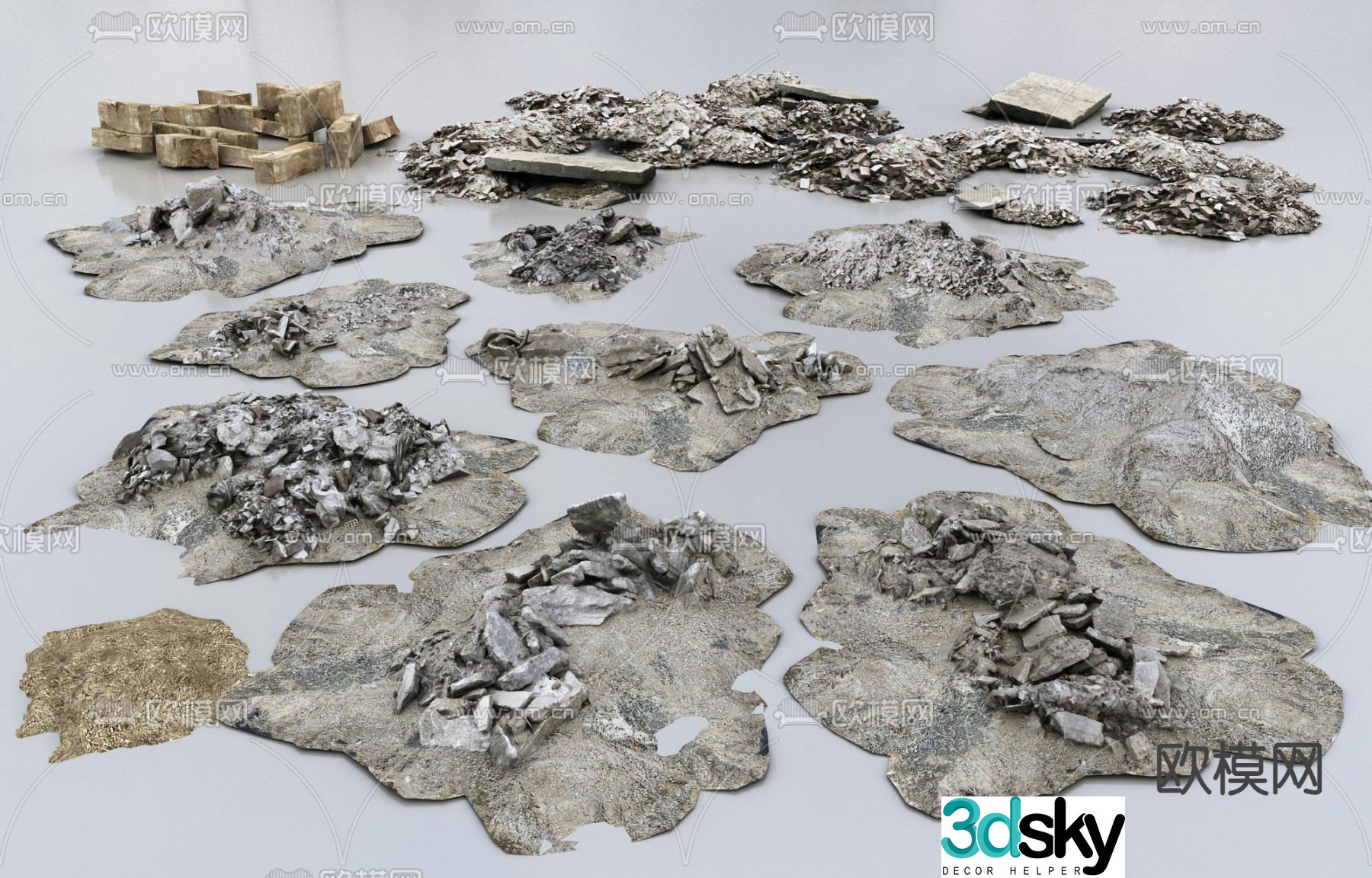 Chinese-style ruins residual mound mound stone concrete waste dead tree wood pile 3d model