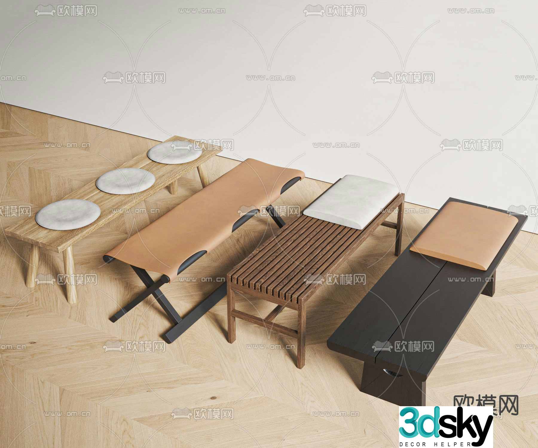 wabi-sabi stool bench wooden bench 3d model