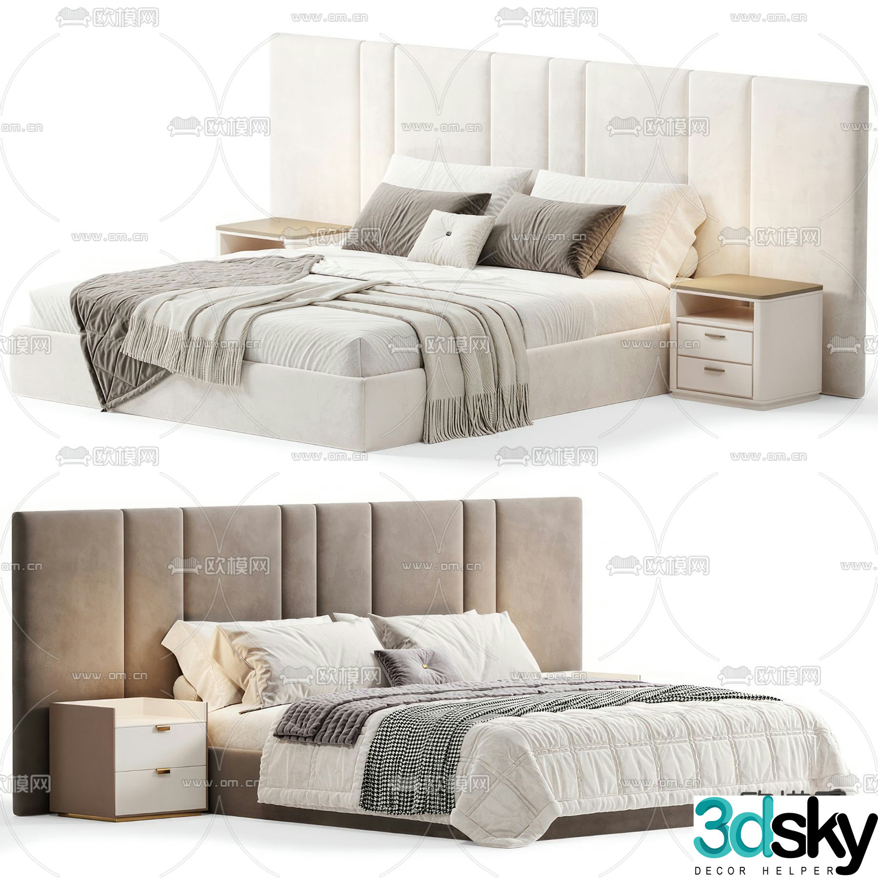 Fabric double bed 3d model