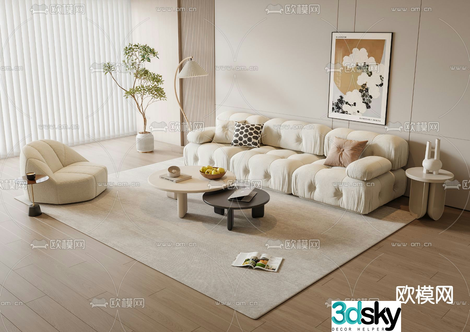 Cream style sofa combination 3d model