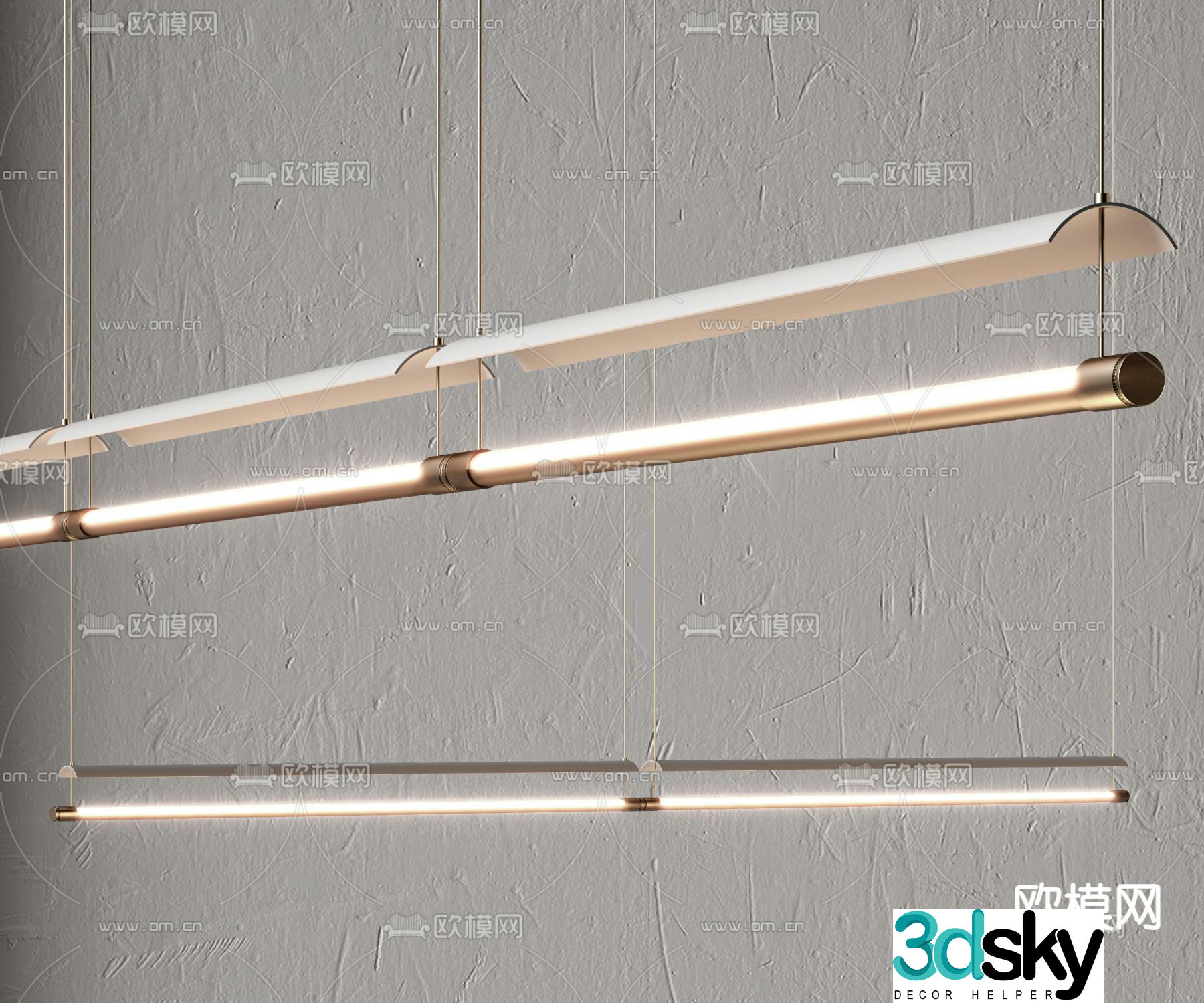 Modern long chandelier 3d model
