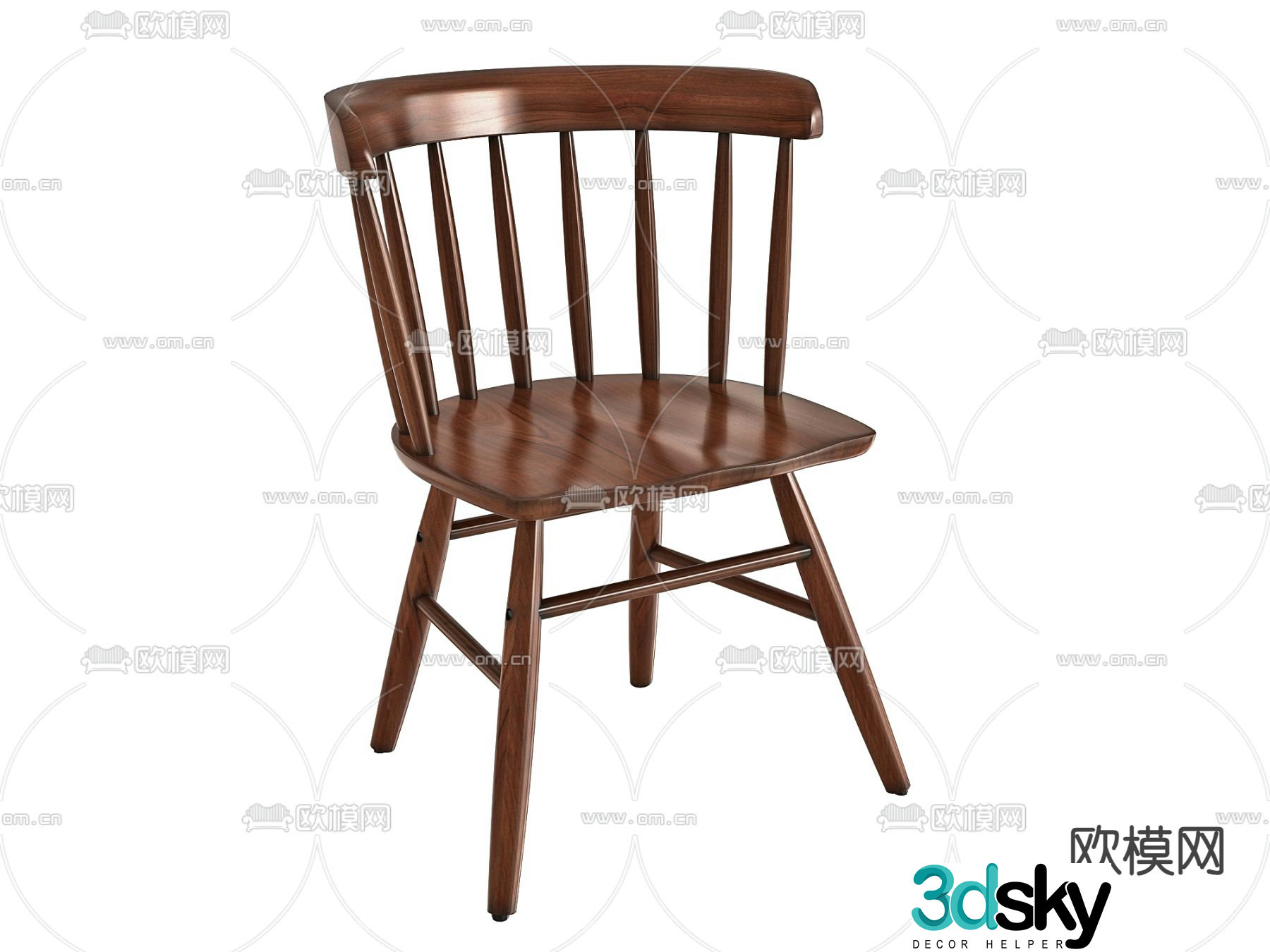 Solid wood chair single chair dining chair 3d model