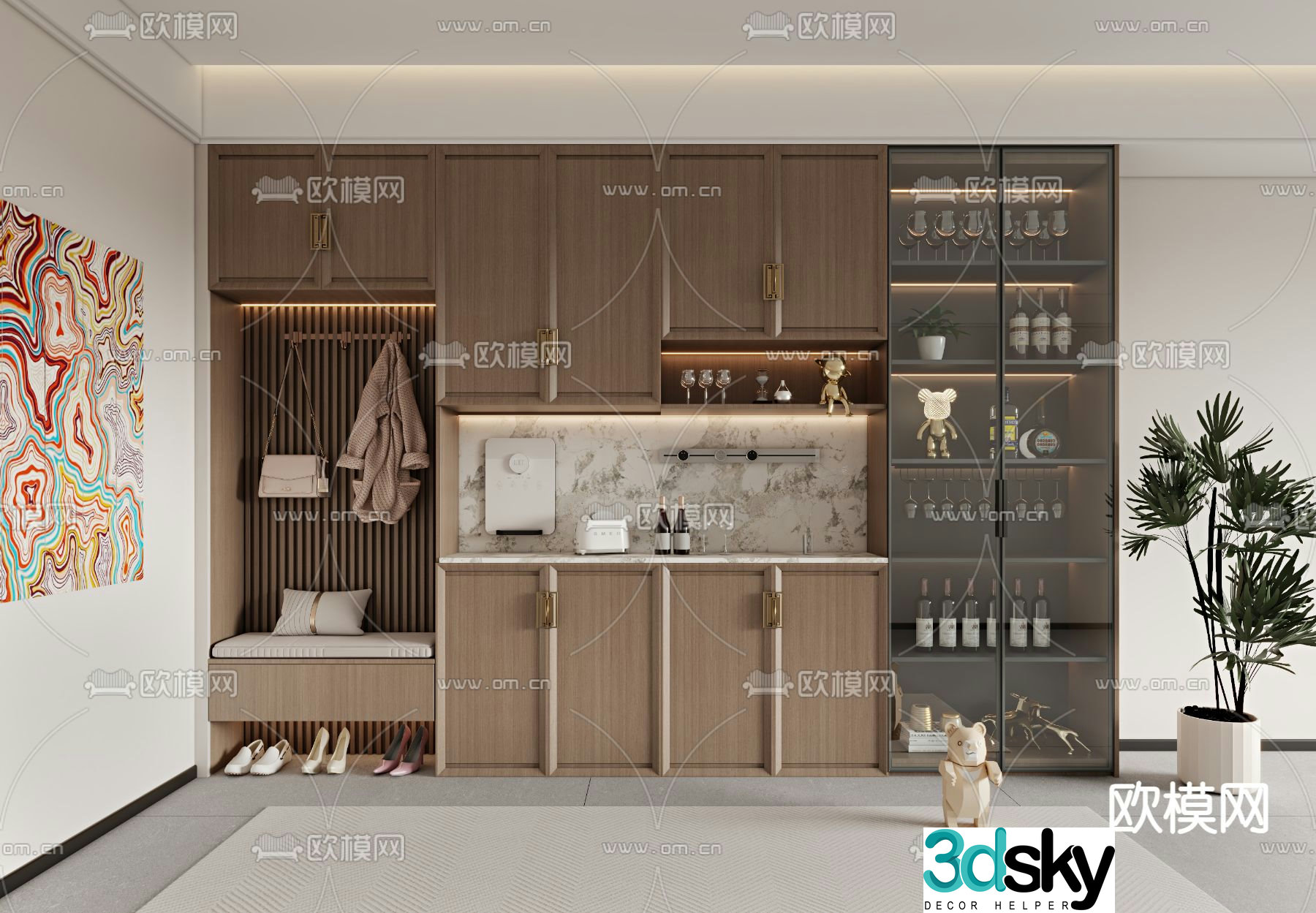 New Chinese style shoe cabinet wine cabinet 3d model