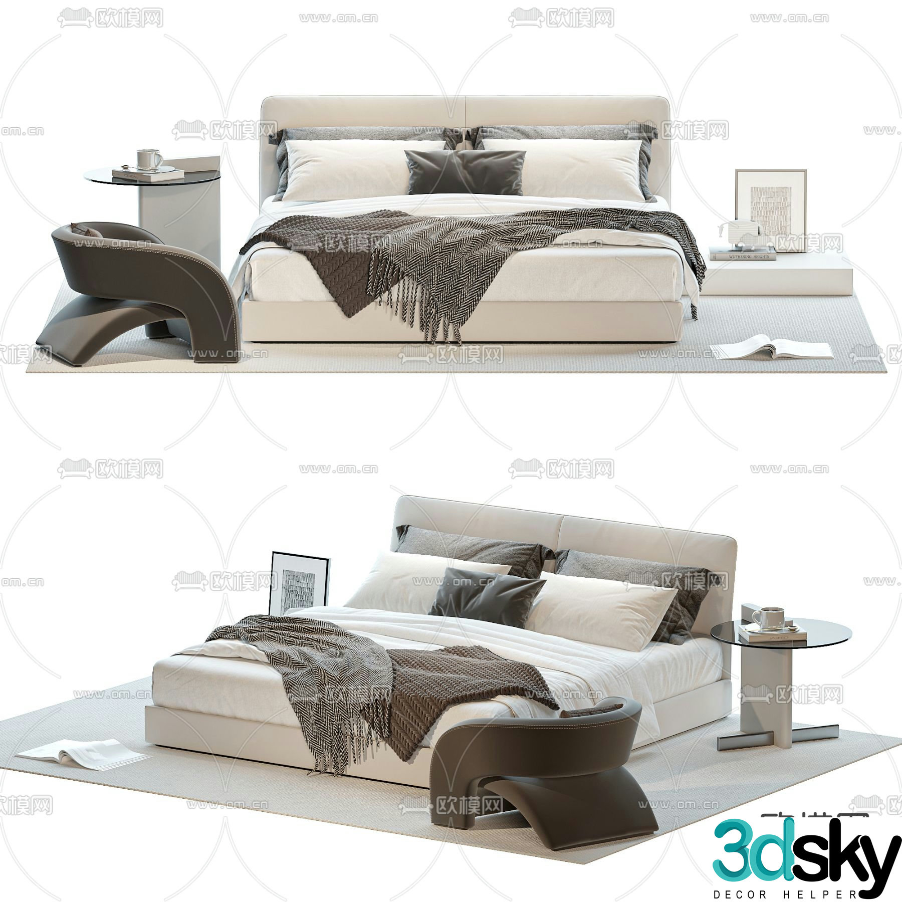 Modern double bed 3d model